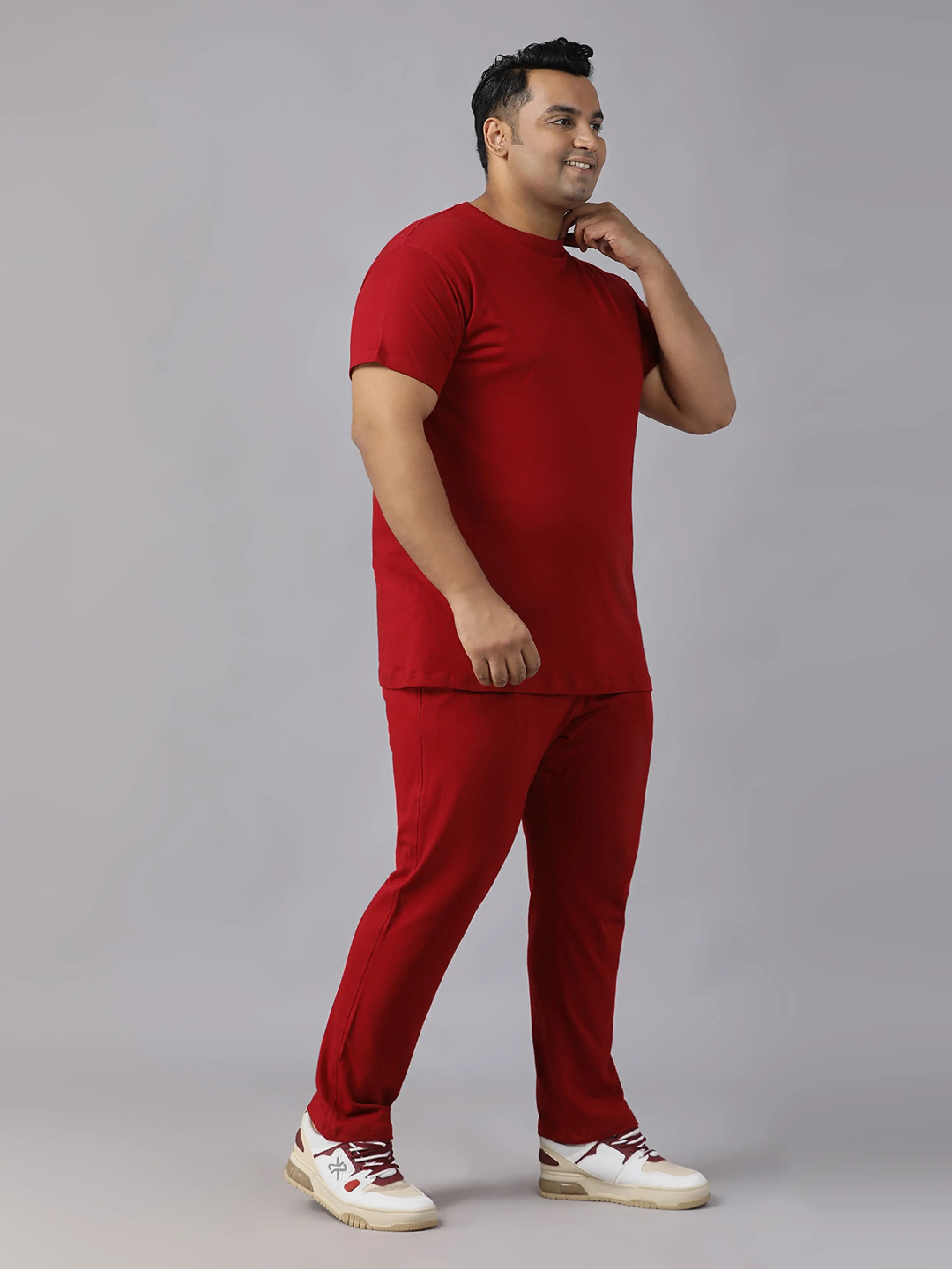Red Solid Knits Plus Size Men’s Full Co-ord Set