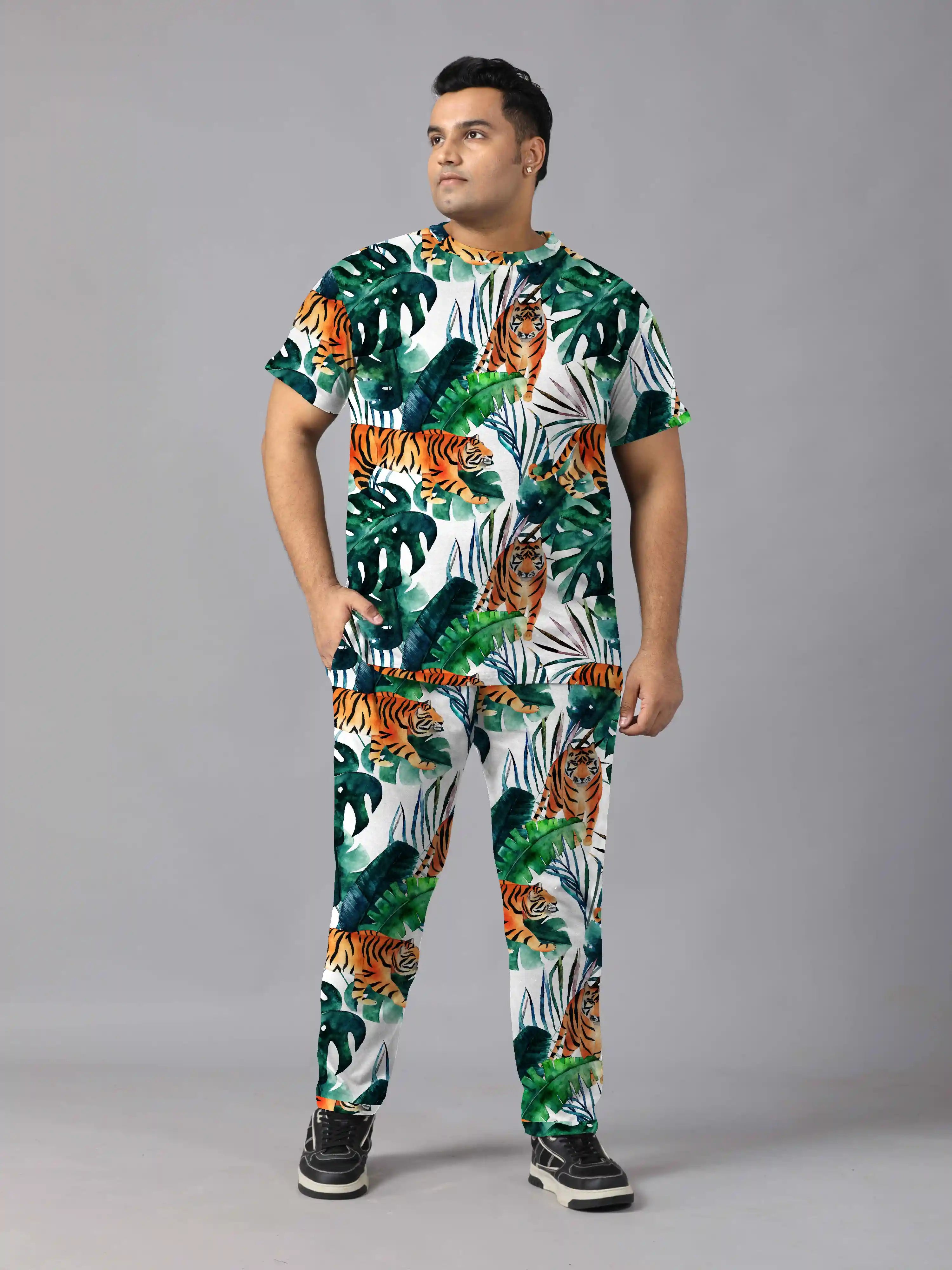 Multiple Tigers Digital Printed  Knits Plus Size Men’s Full Co-ord Set