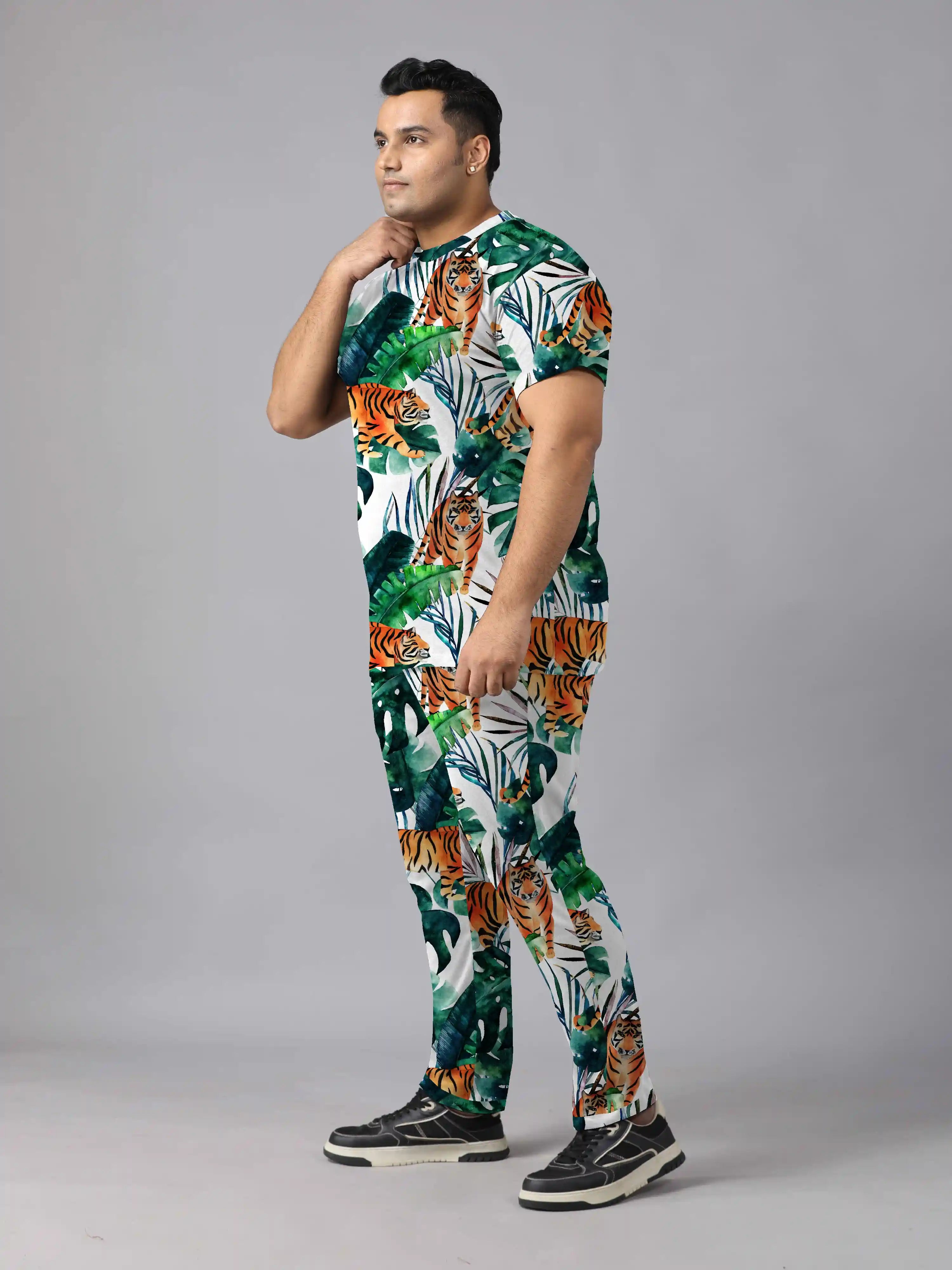 Multiple Tigers Digital Printed  Knits Plus Size Men’s Full Co-ord Set