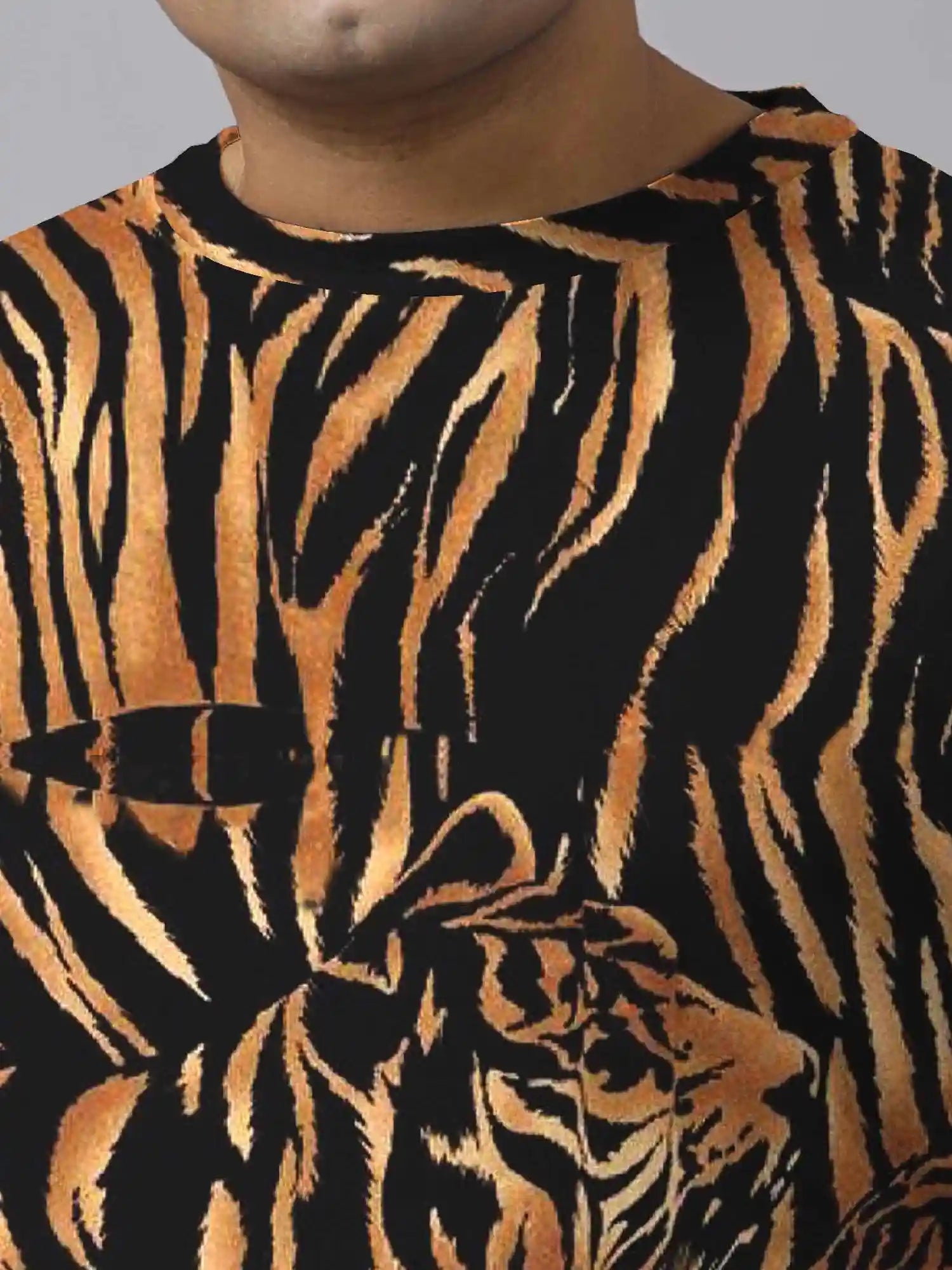 Stripes of Tigers Digital Printed  Knits Plus Size Men’s Full Co-ord Set
