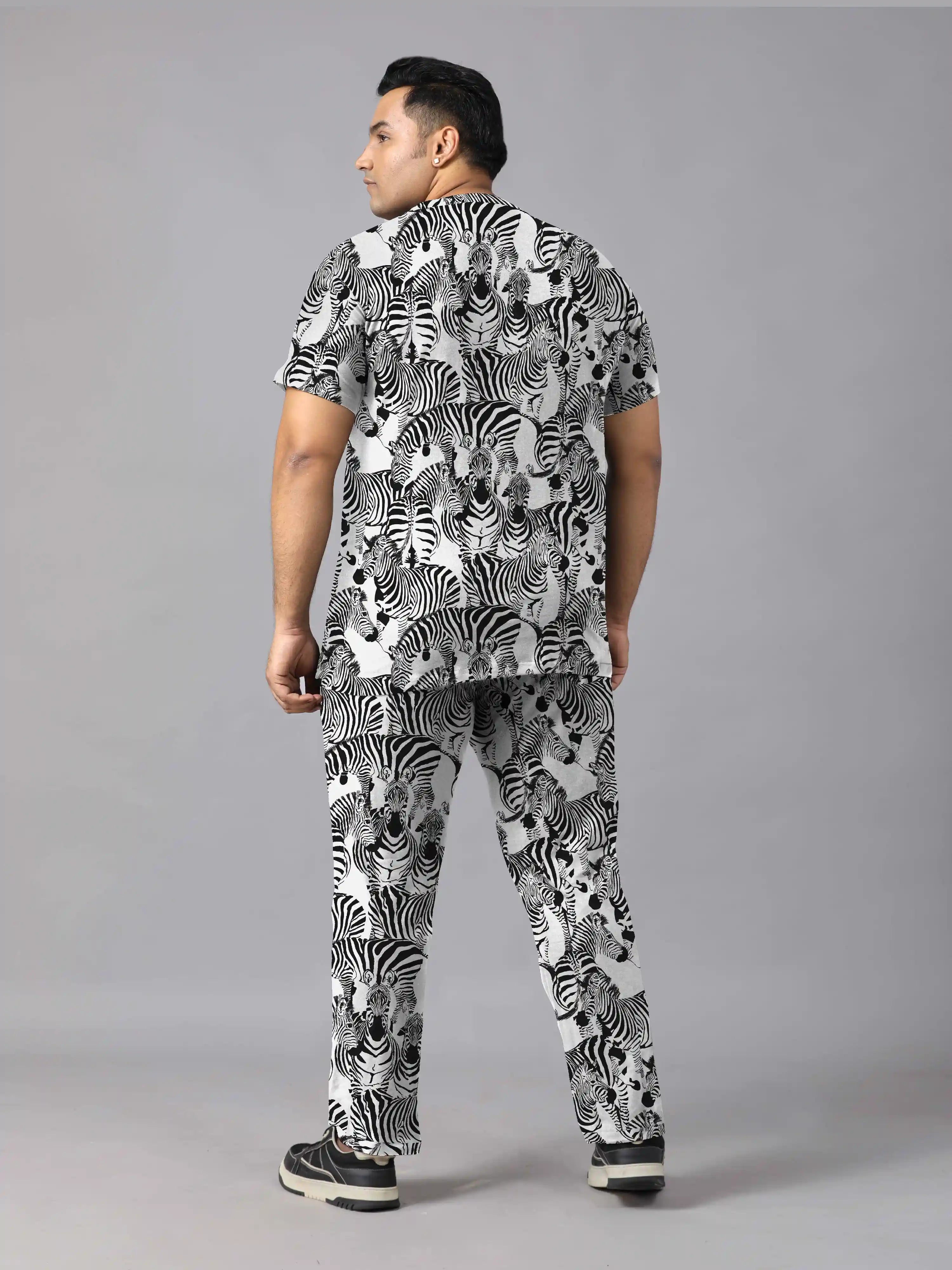 Black Zebra Digital Printed  Knits Plus Size Men’s Full Co-ord Set