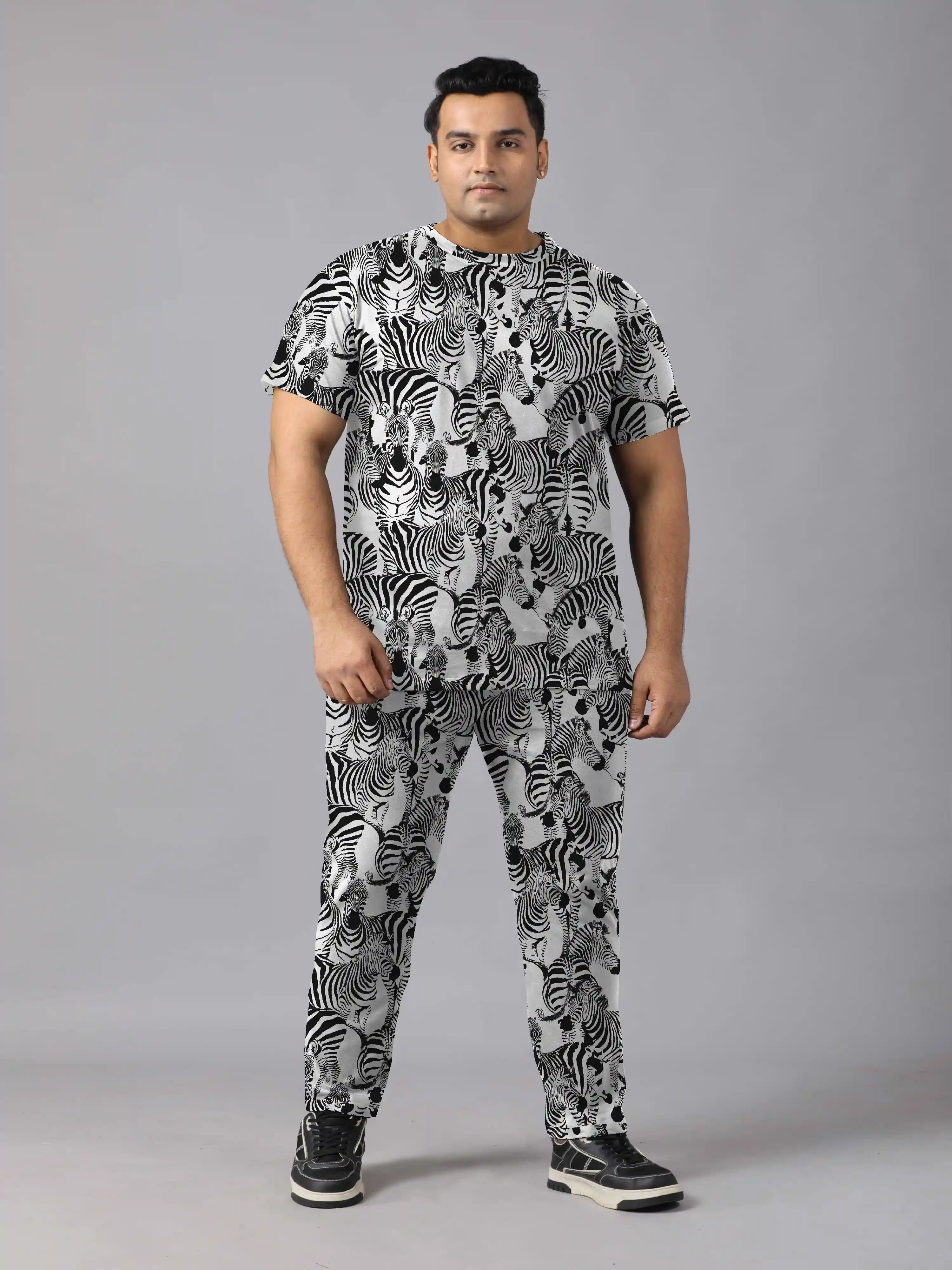 Black Zebra Digital Printed  Knits Plus Size Men’s Full Co-ord Set