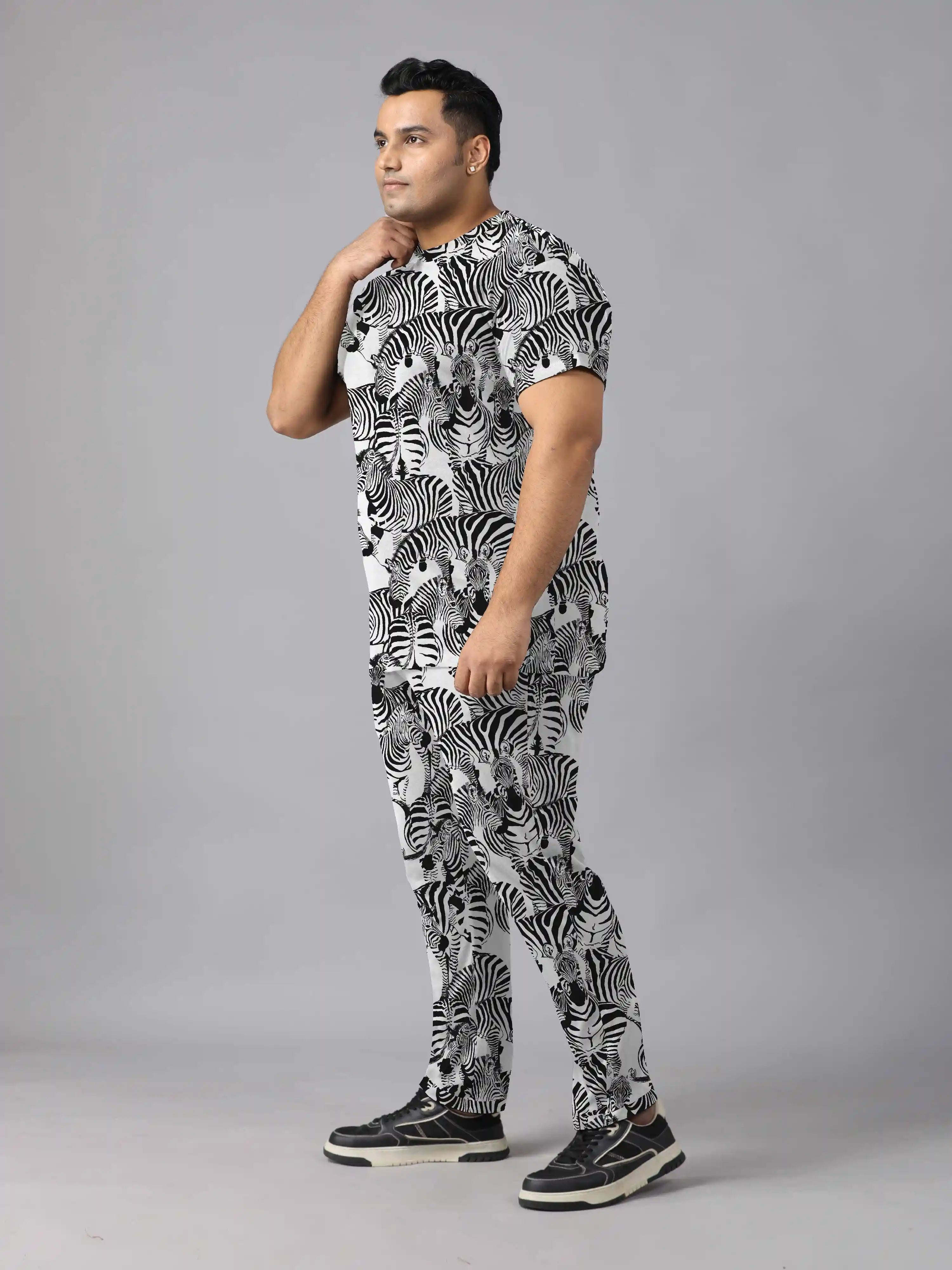 Black Zebra Digital Printed  Knits Plus Size Men’s Full Co-ord Set