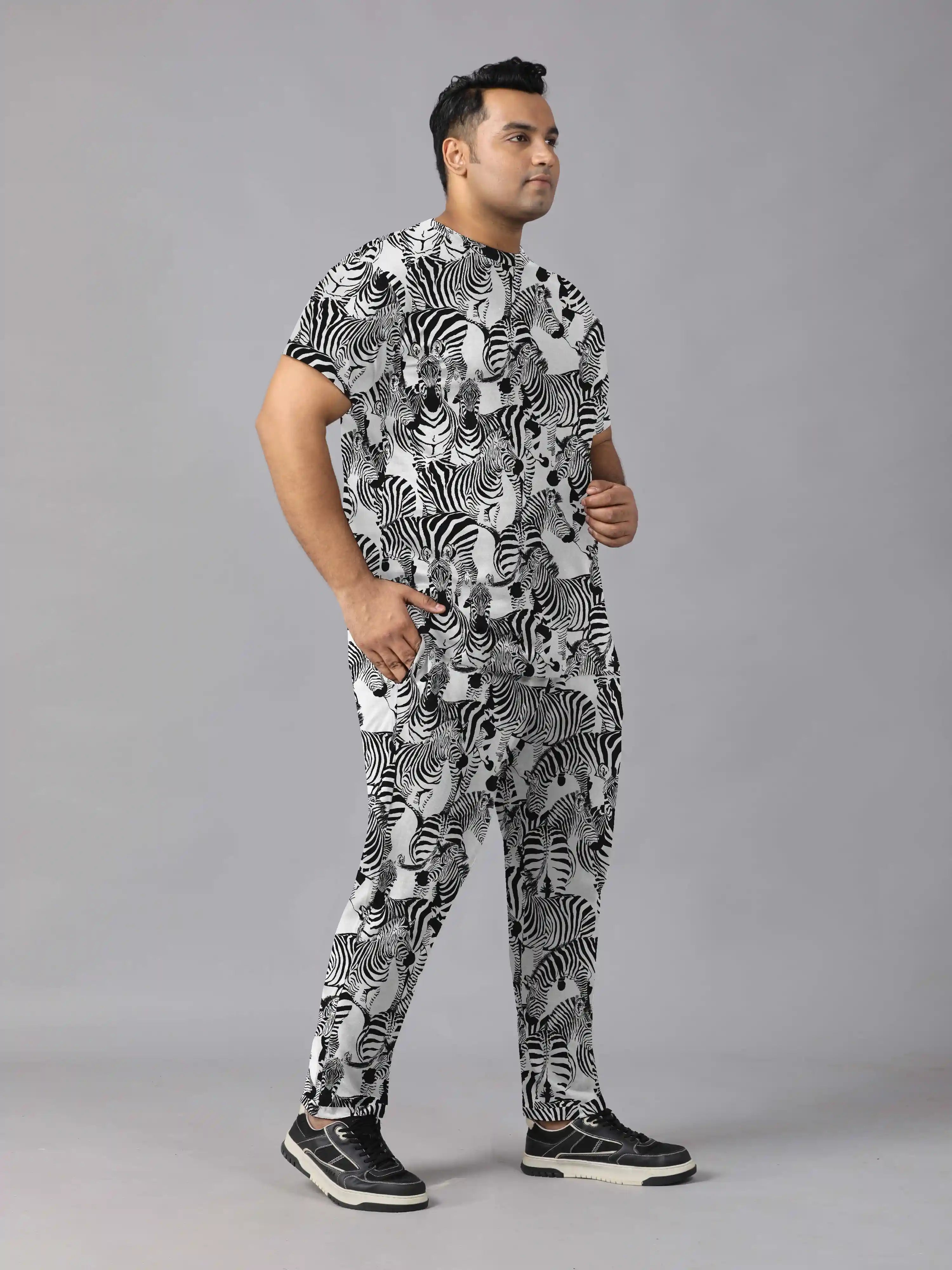 Black Zebra Digital Printed  Knits Plus Size Men’s Full Co-ord Set