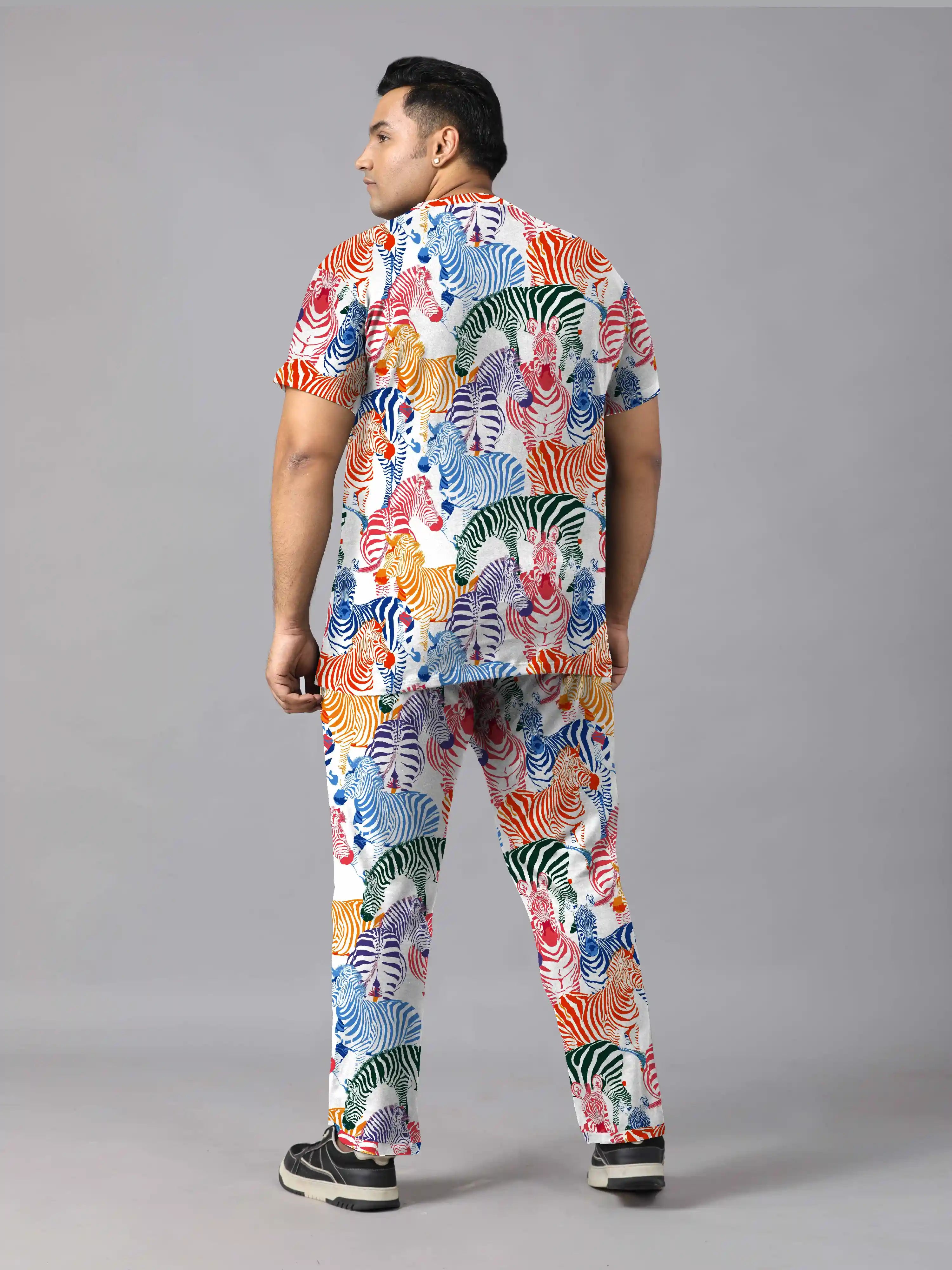 Colorful Zebra Digital Printed  Knits Plus Size Men’s Full Co-ord Set