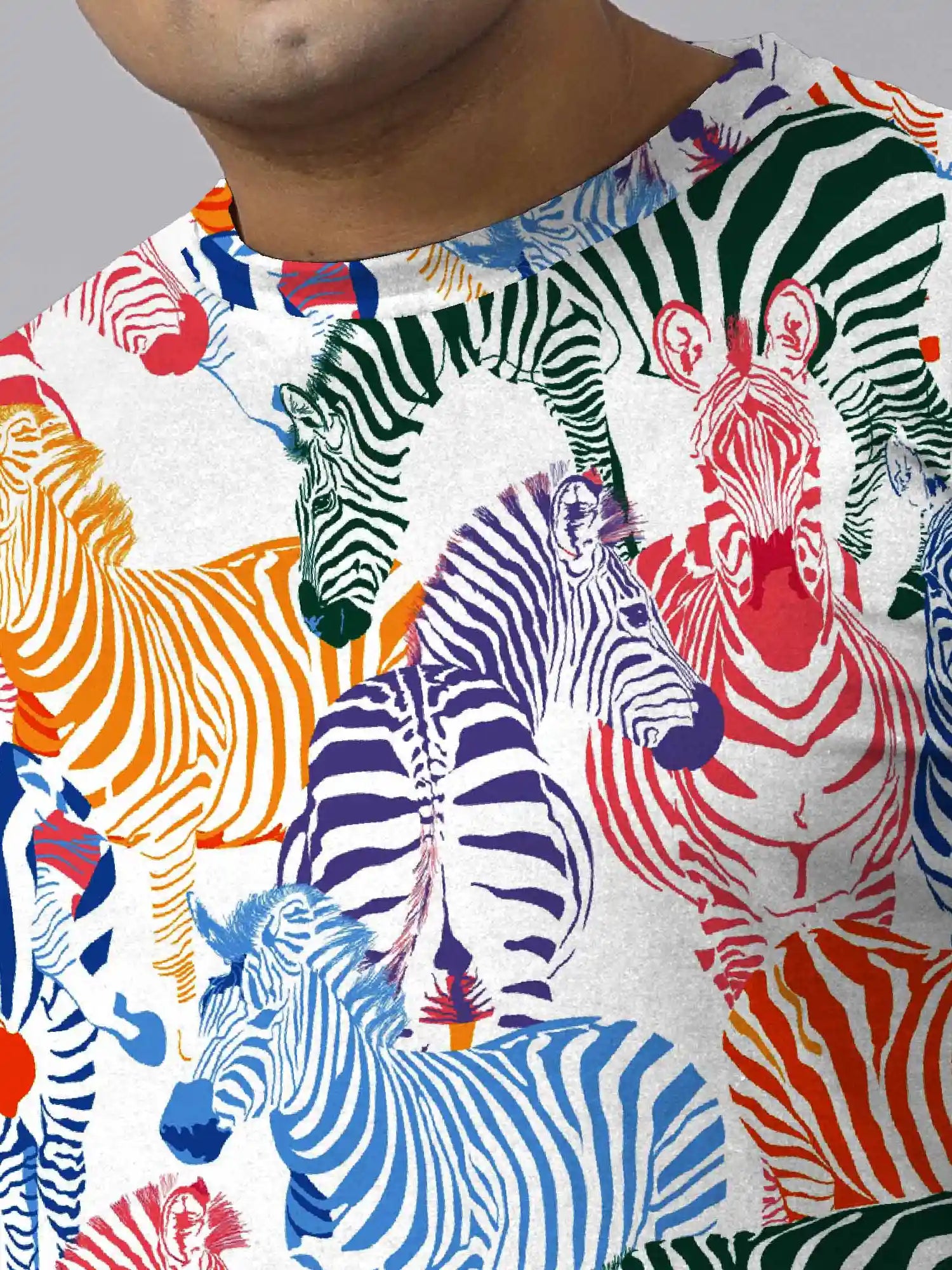 Colorful Zebra Digital Printed  Knits Plus Size Men’s Full Co-ord Set