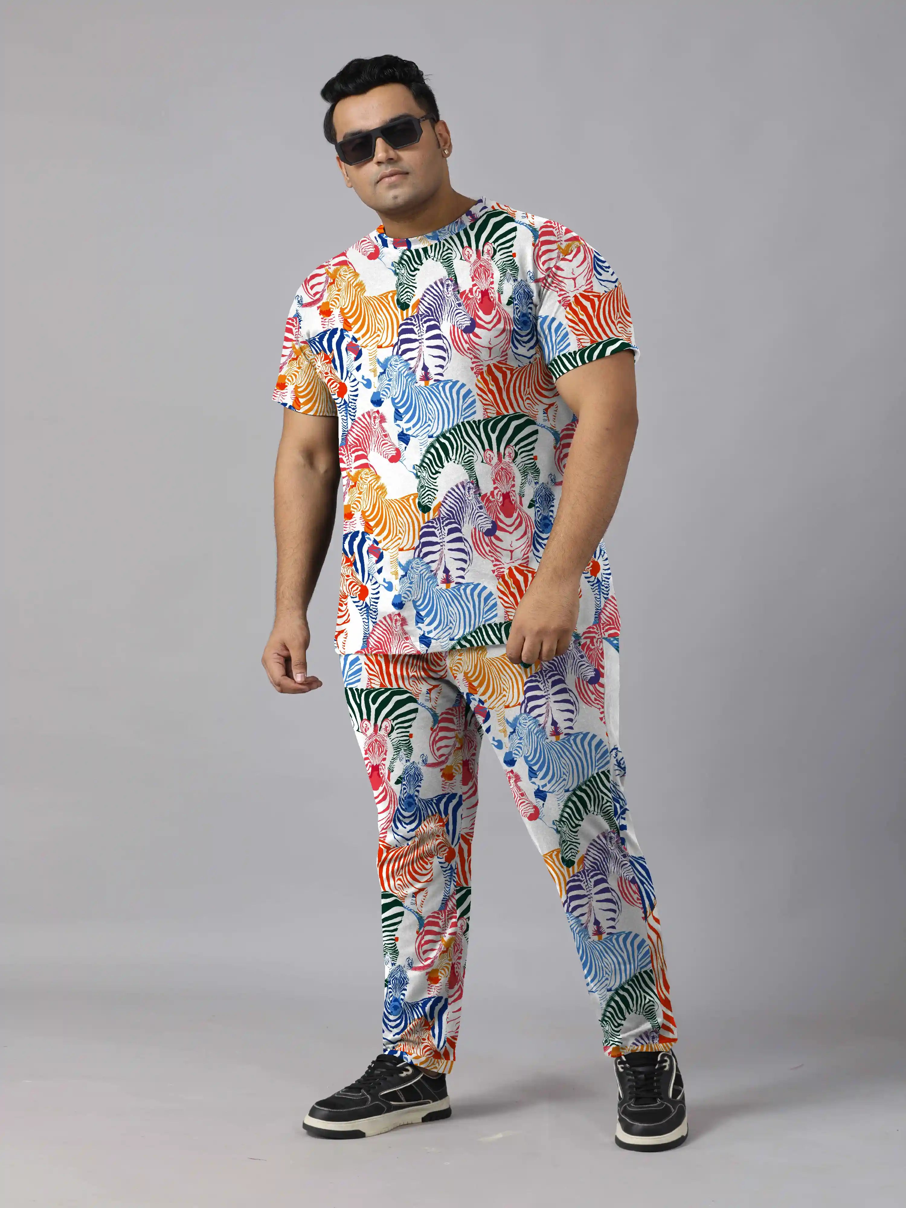 Colorful Zebra Digital Printed  Knits Plus Size Men’s Full Co-ord Set