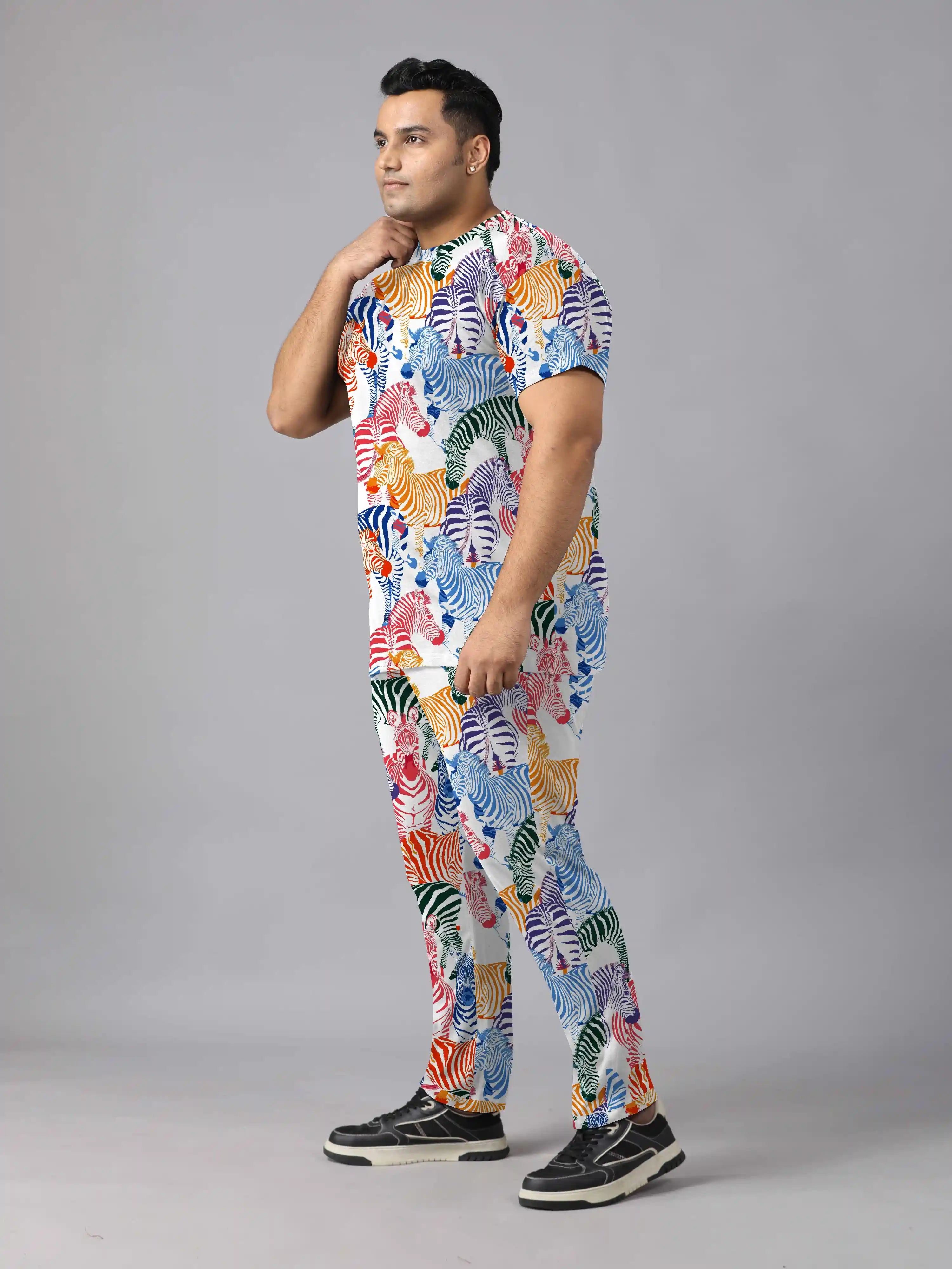 Colorful Zebra Digital Printed  Knits Plus Size Men’s Full Co-ord Set
