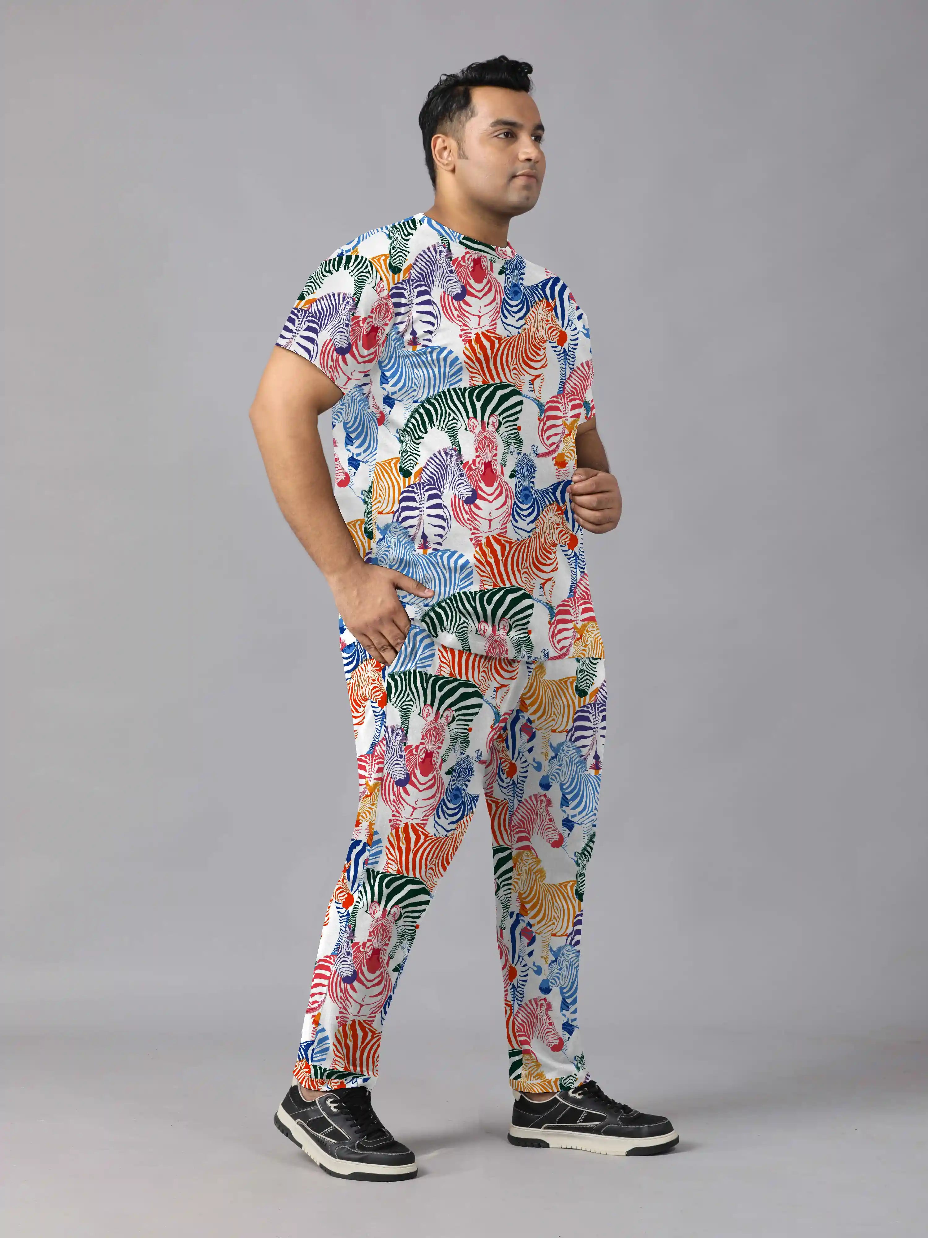 Colorful Zebra Digital Printed  Knits Plus Size Men’s Full Co-ord Set
