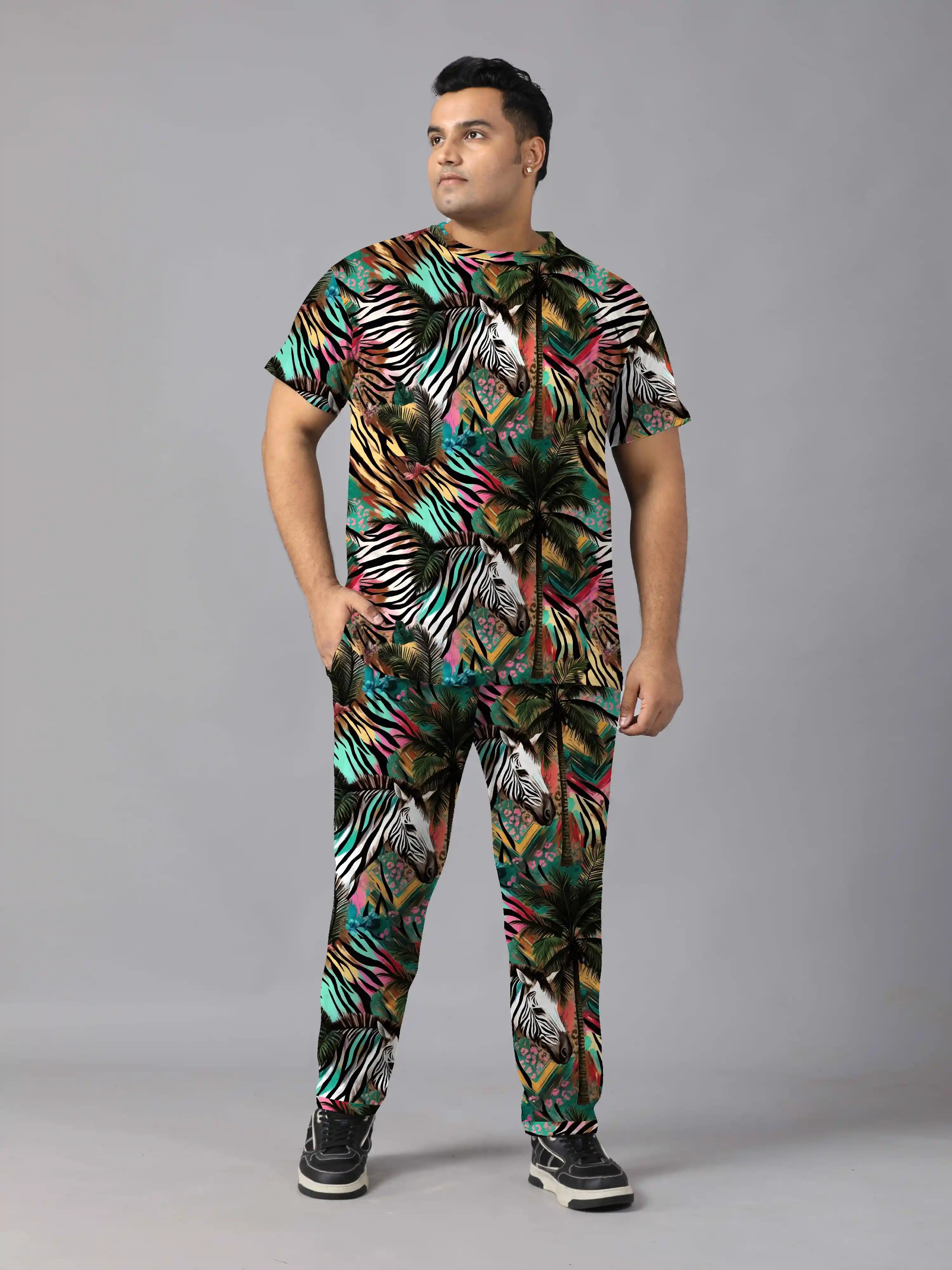 Zebra's Head Digital Printed  Knits Plus Size Men’s Full Co-ord Set