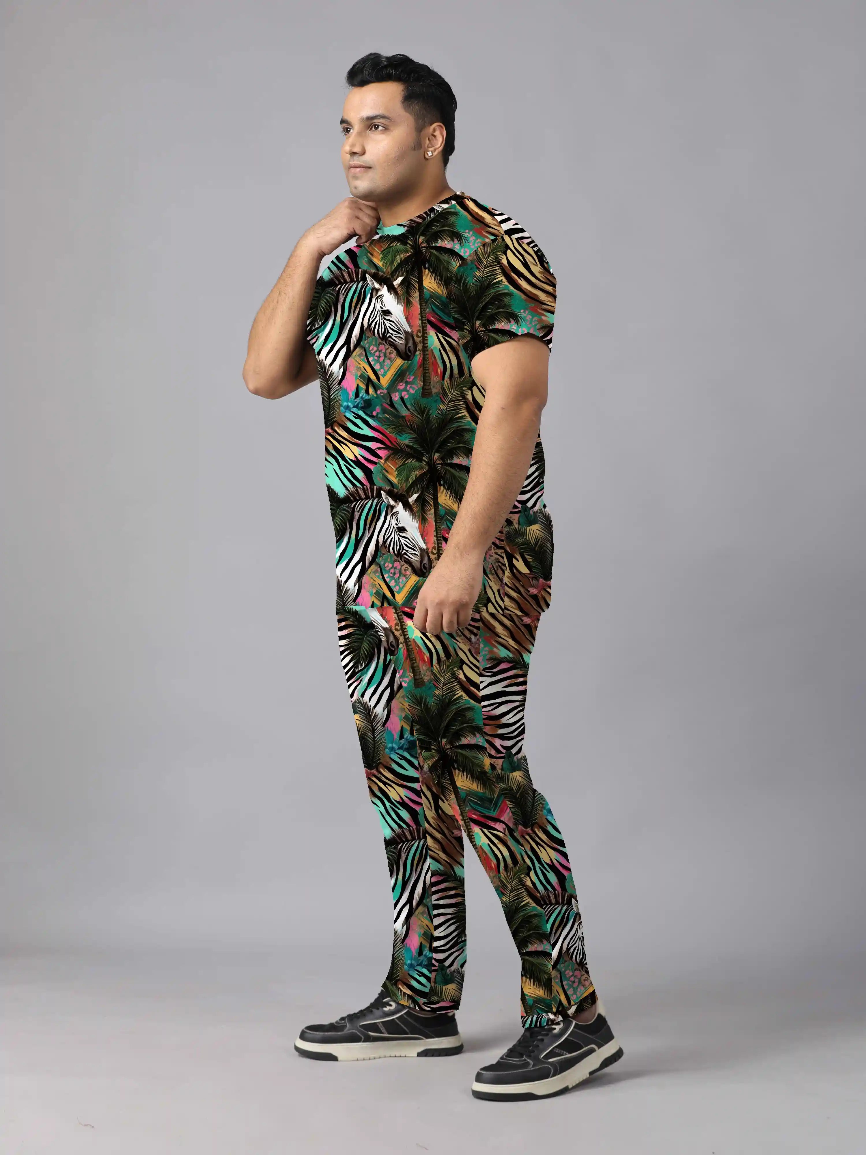 Zebra's Head Digital Printed  Knits Plus Size Men’s Full Co-ord Set