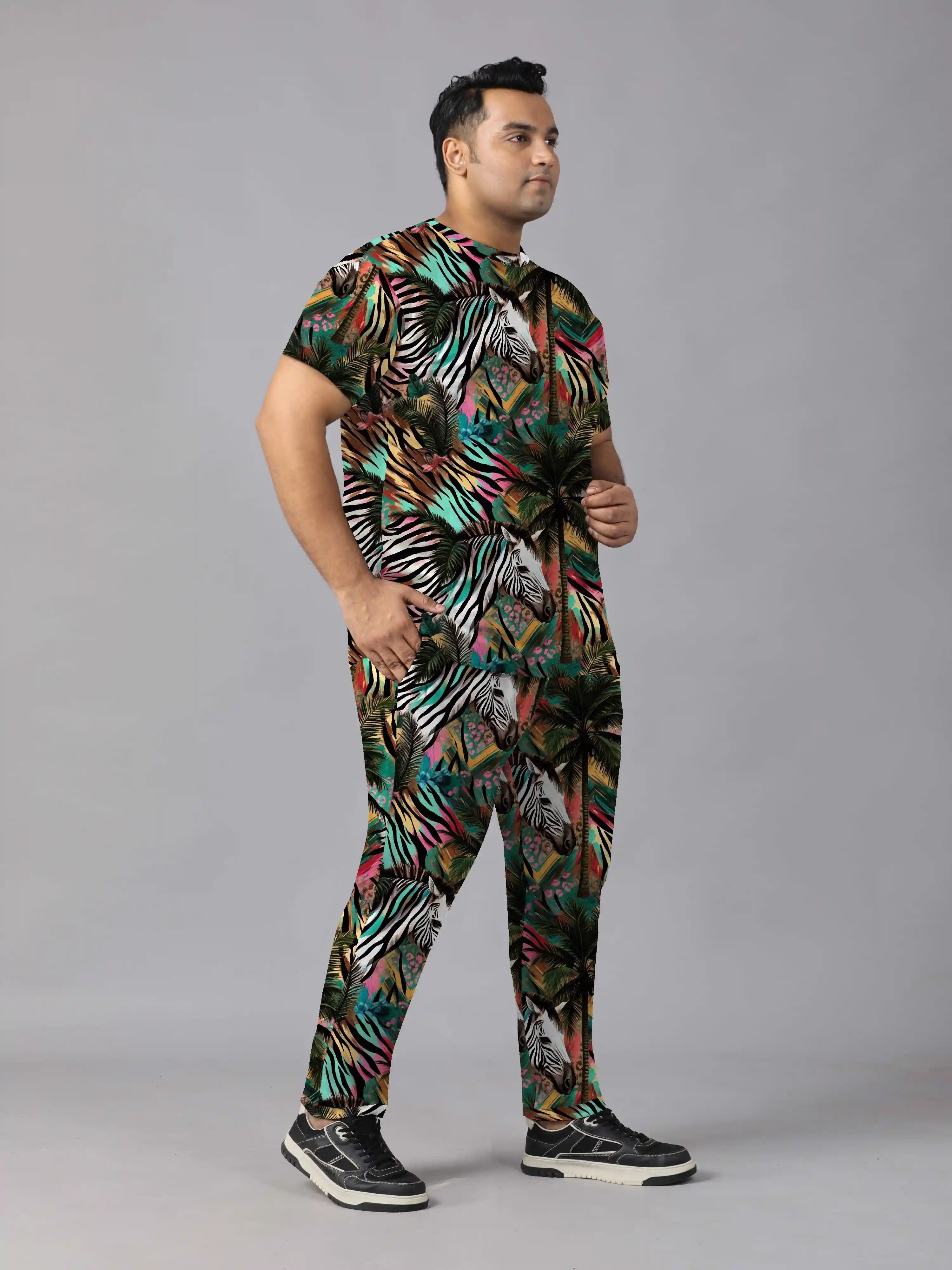 Zebra's Head Digital Printed  Knits Plus Size Men’s Full Co-ord Set