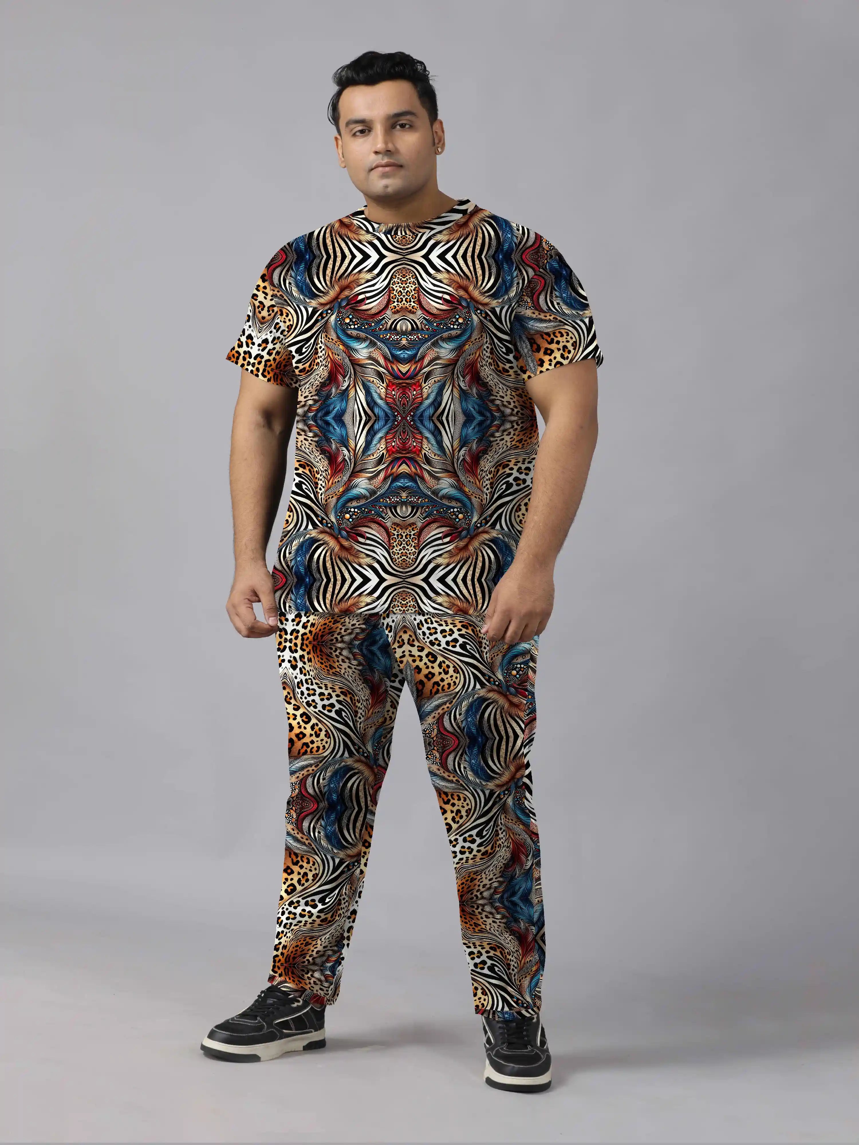 Animal Skin Digital Printed  Knits Plus Size Men’s Full Co-ord Set
