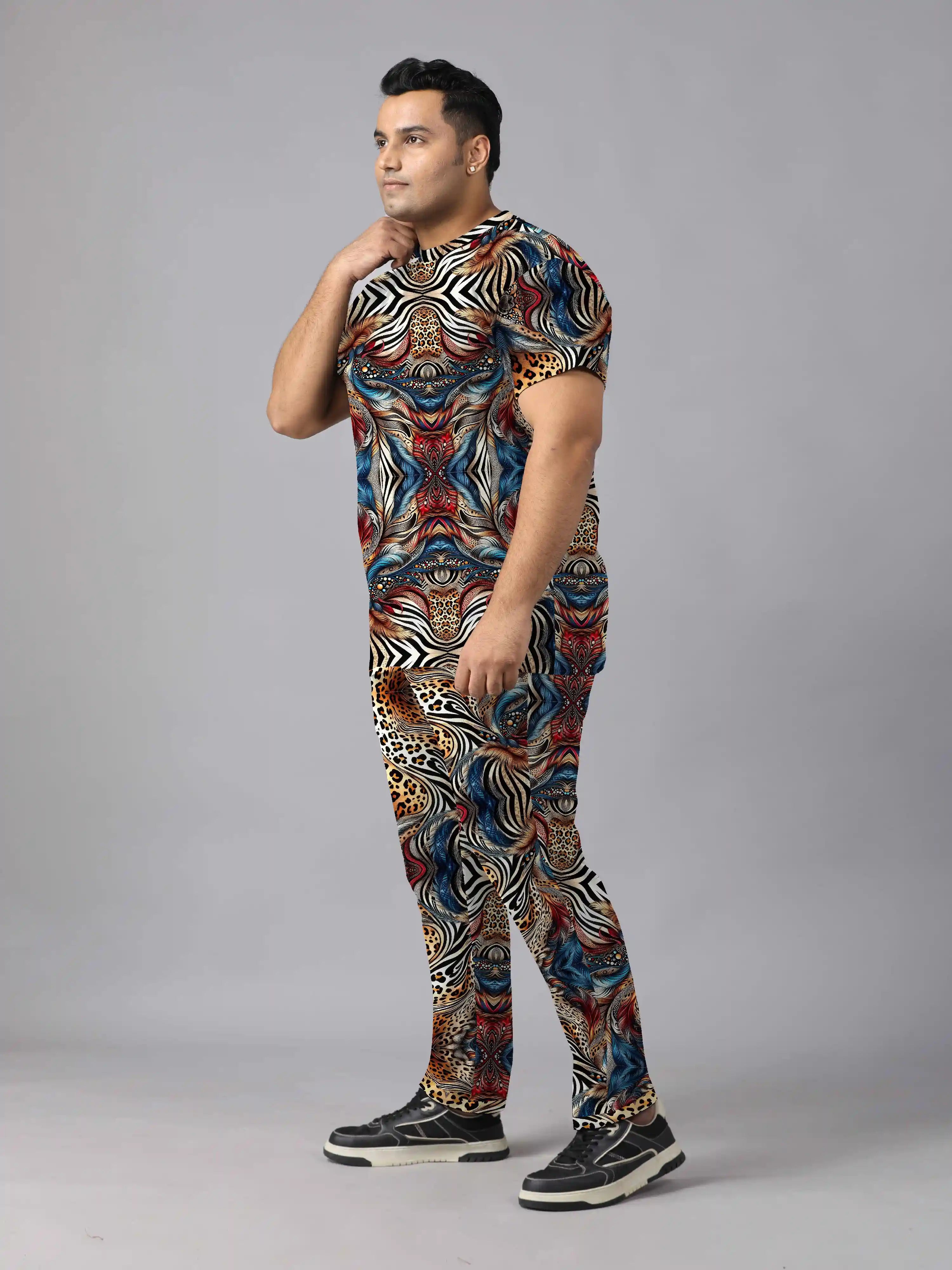 Animal Skin Digital Printed  Knits Plus Size Men’s Full Co-ord Set
