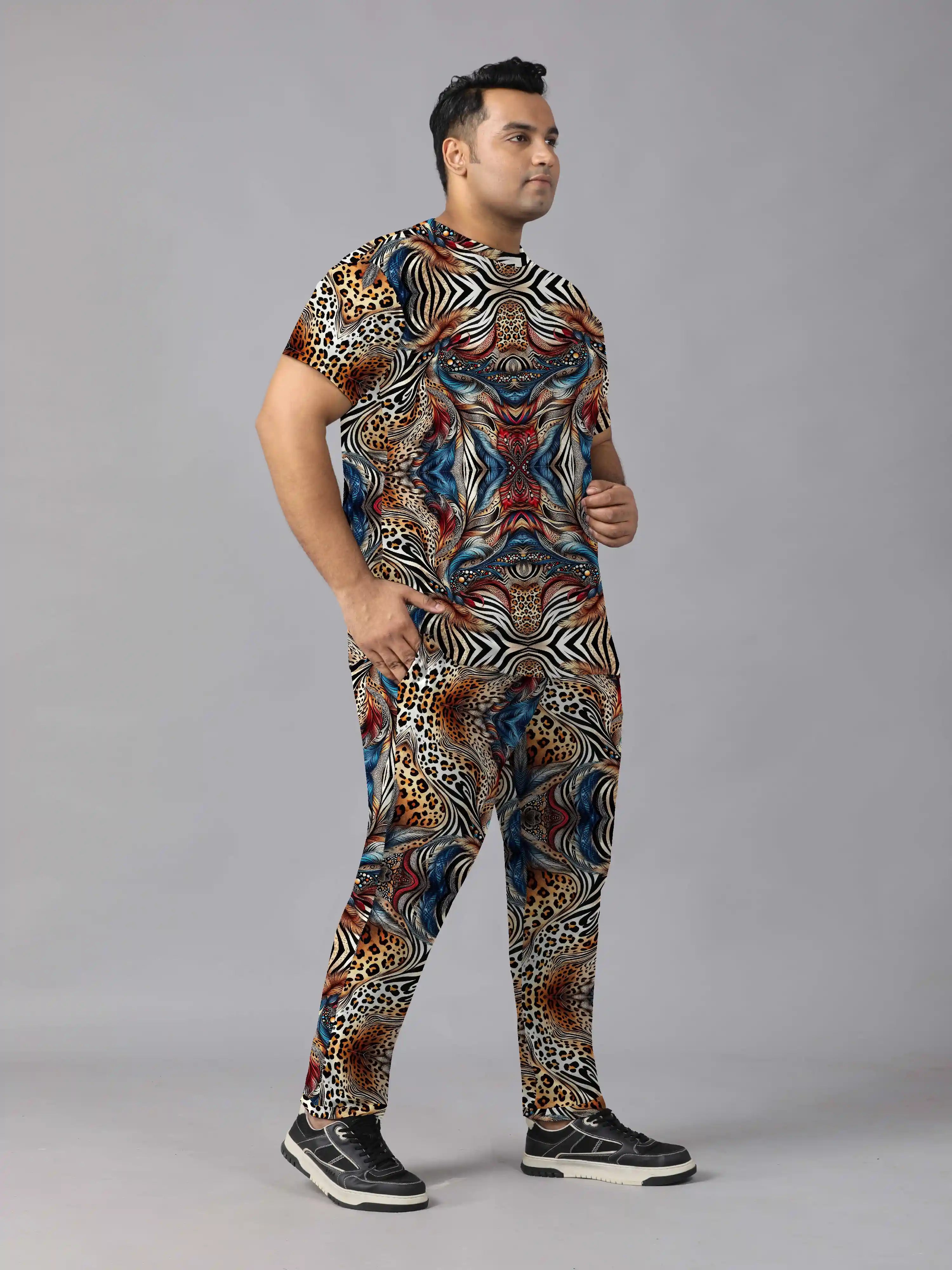 Animal Skin Digital Printed  Knits Plus Size Men’s Full Co-ord Set