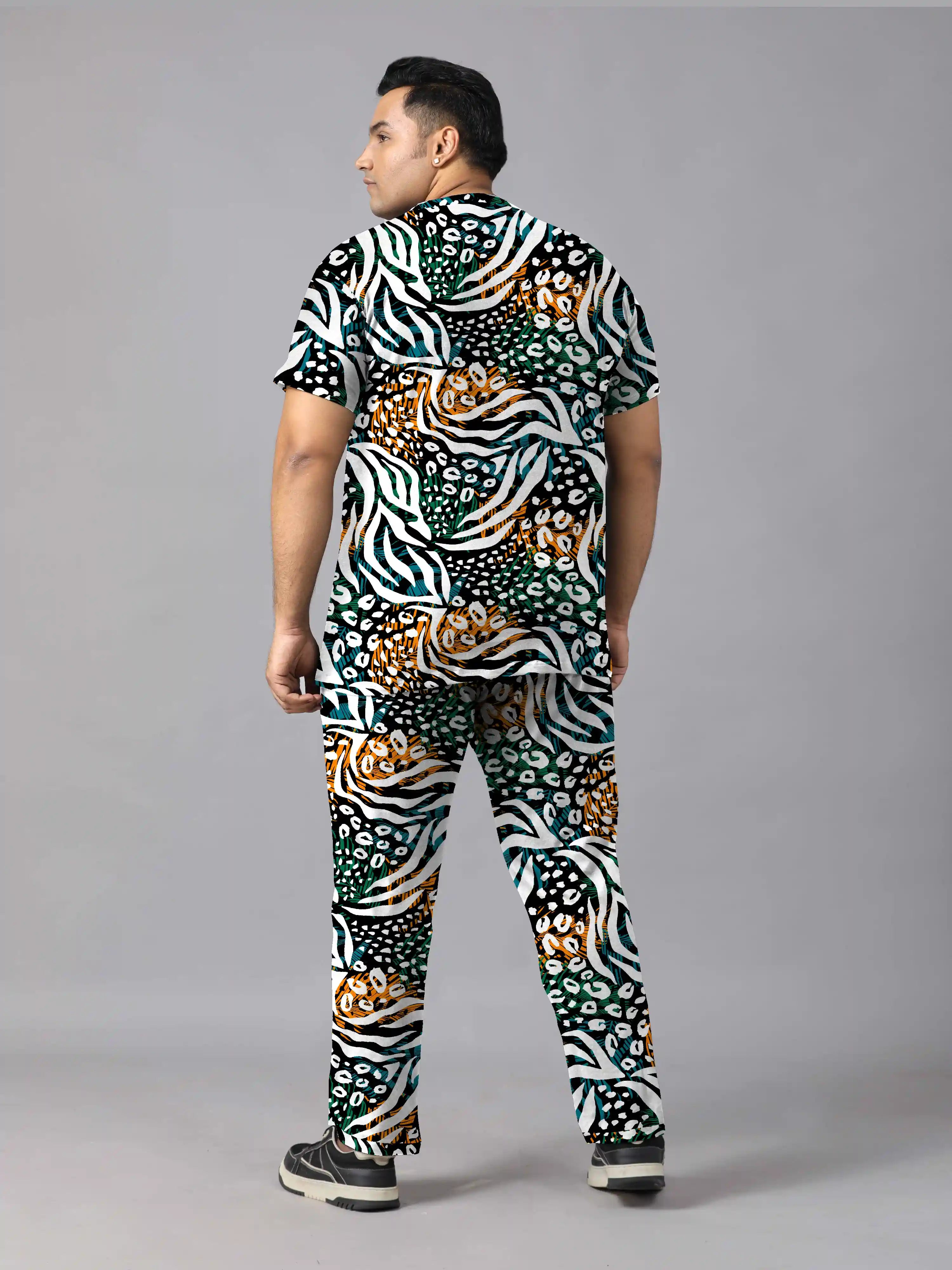 Tropical Leaves Digital Printed  Knits Plus Size Men’s Full Co-ord Set