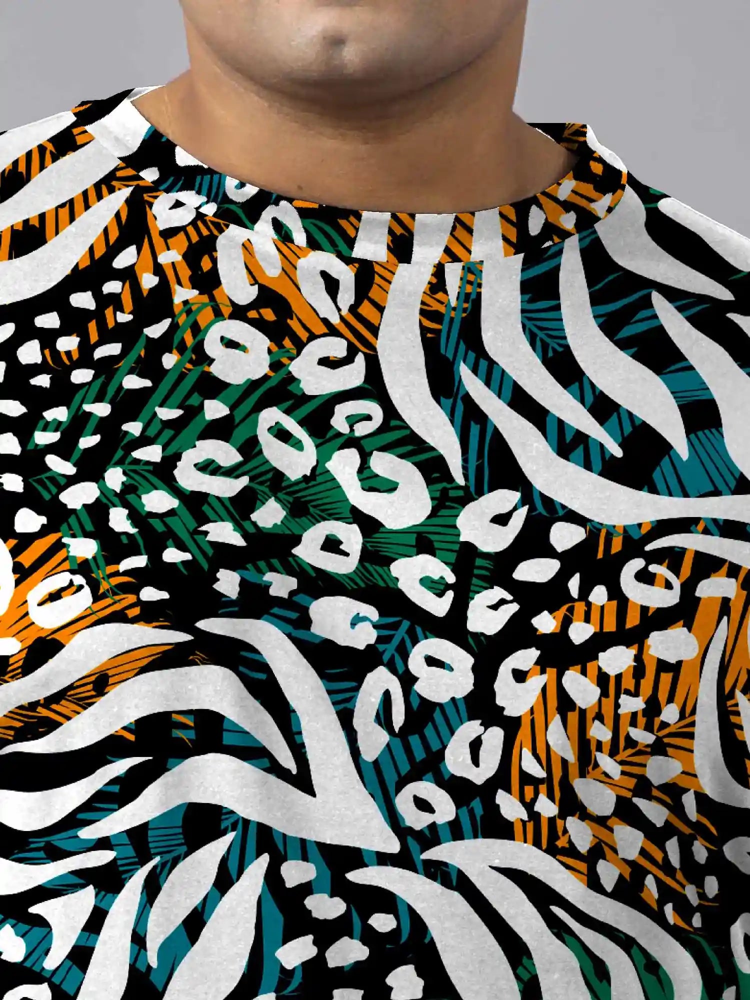 Tropical Leaves Digital Printed  Knits Plus Size Men’s Full Co-ord Set