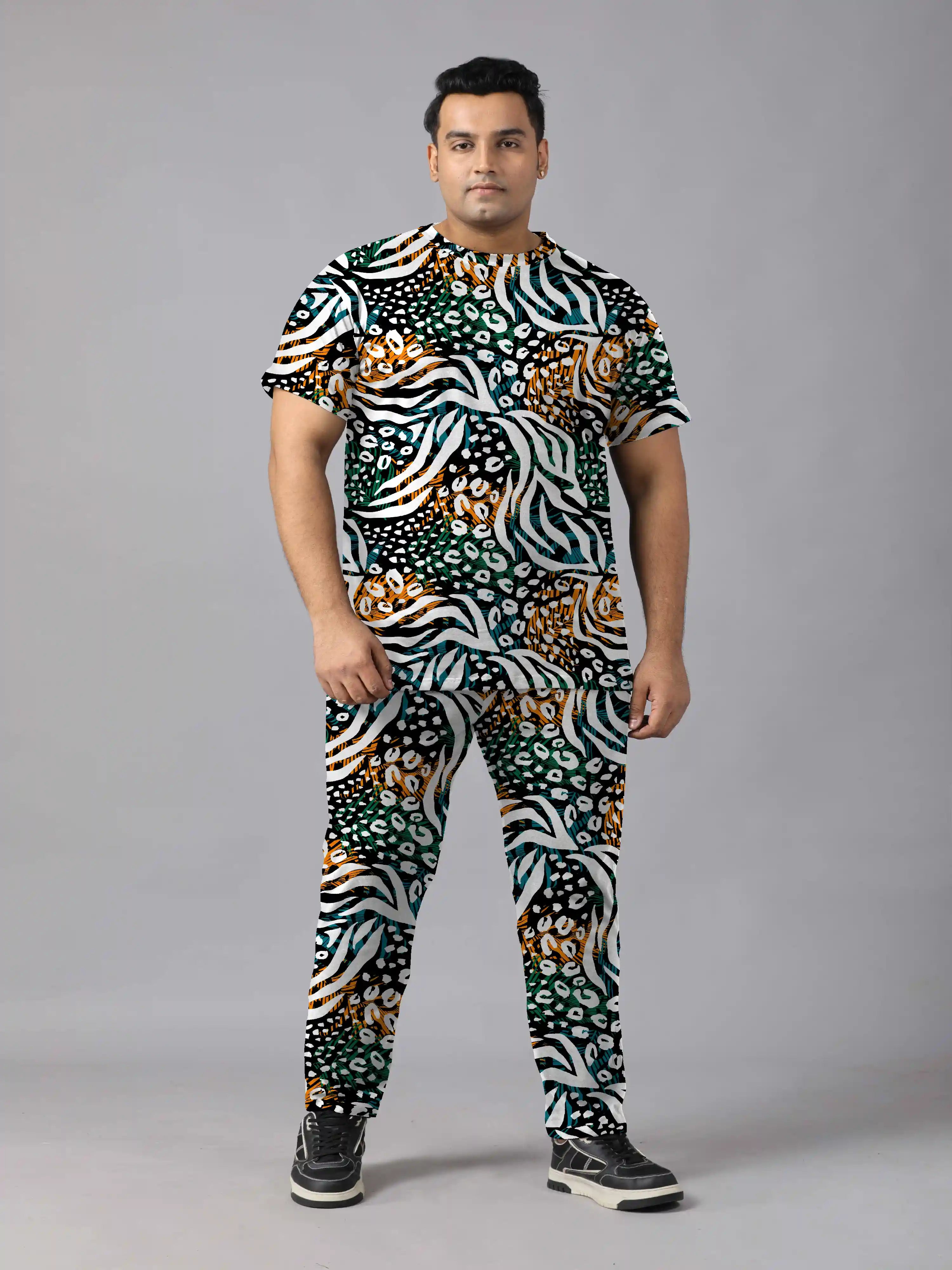 Tropical Leaves Digital Printed  Knits Plus Size Men’s Full Co-ord Set