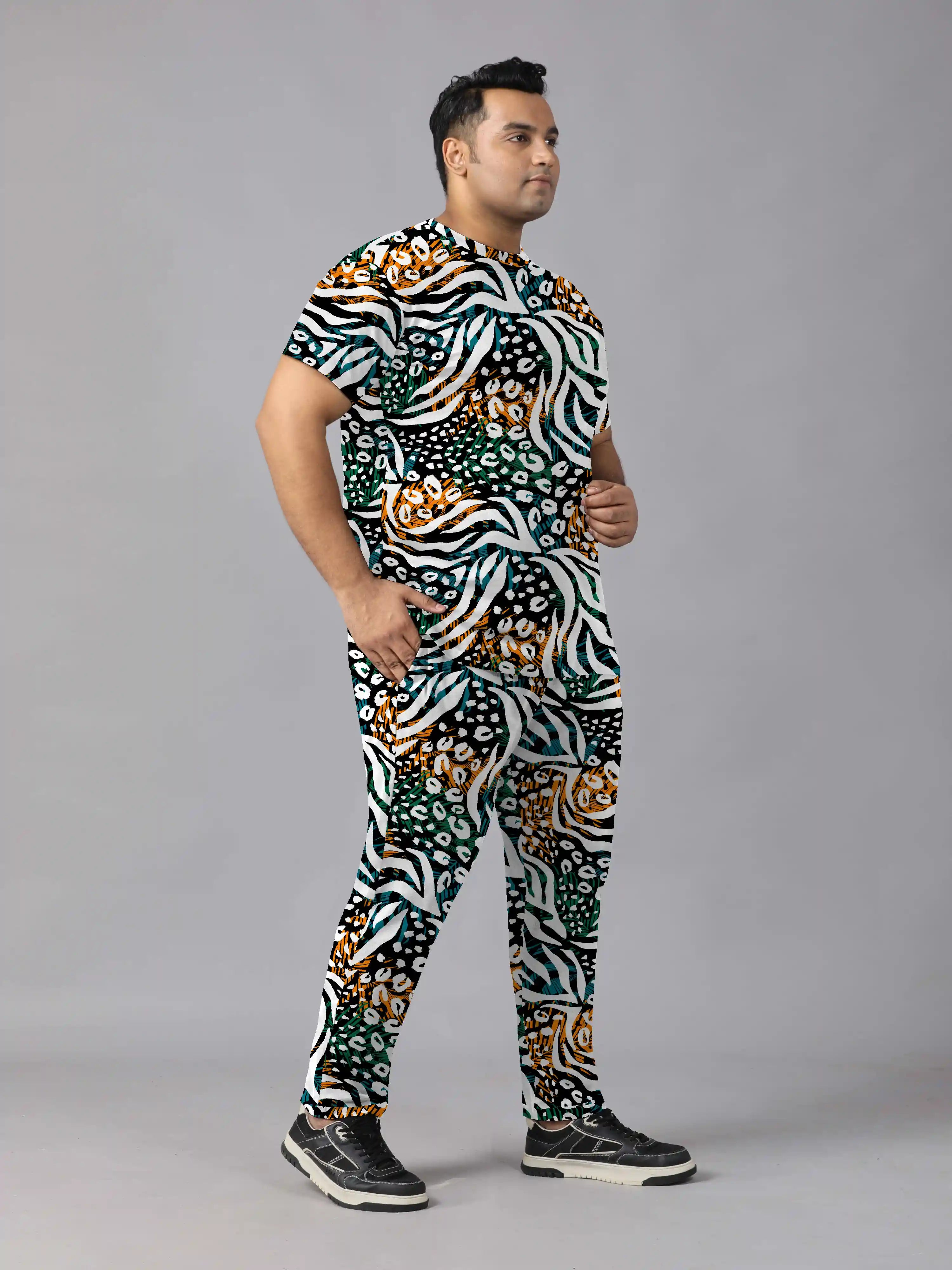 Tropical Leaves Digital Printed  Knits Plus Size Men’s Full Co-ord Set