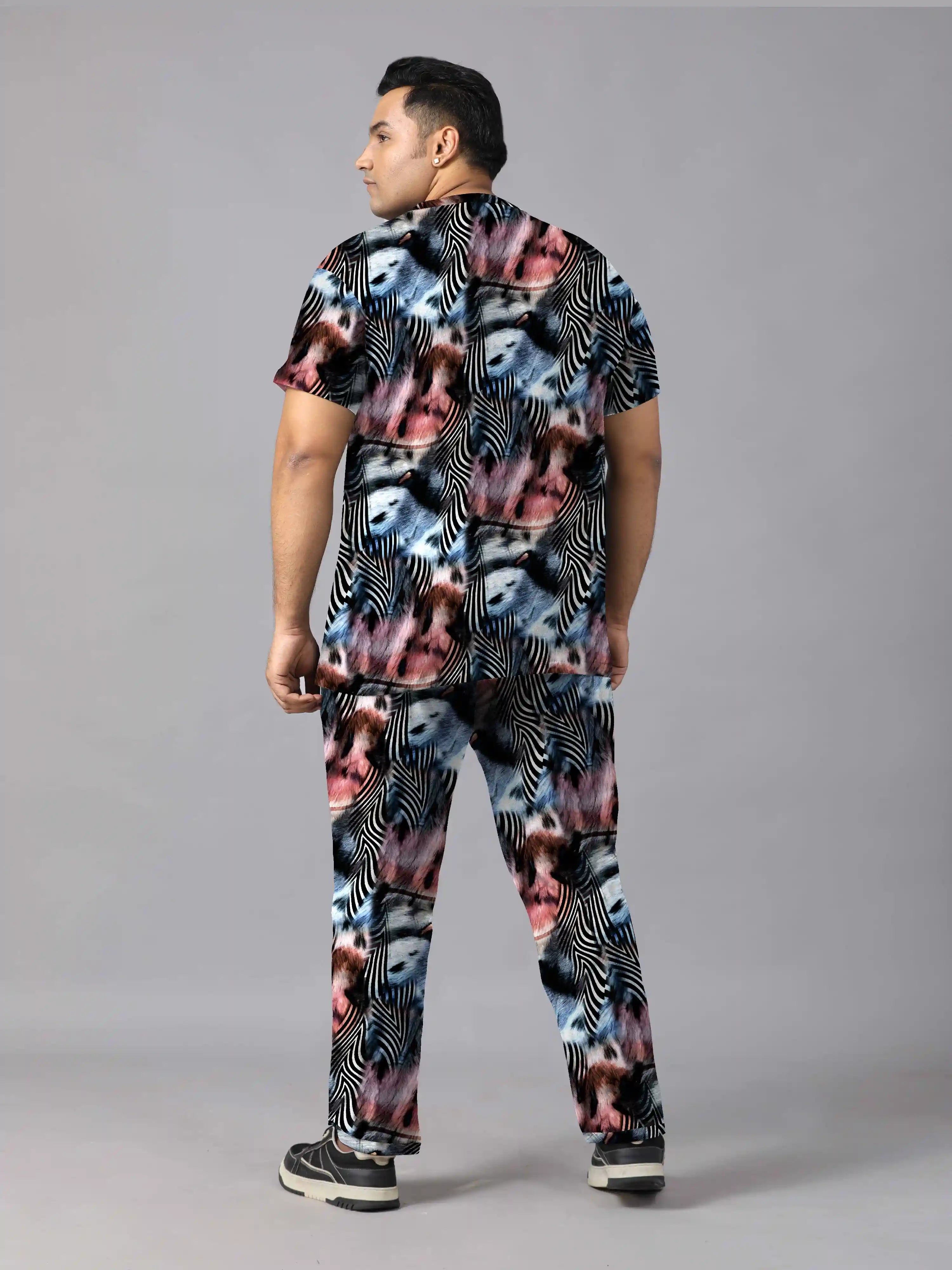 Zebra Stripes Digital Printed  Knits Plus Size Men’s Full Co-ord Set