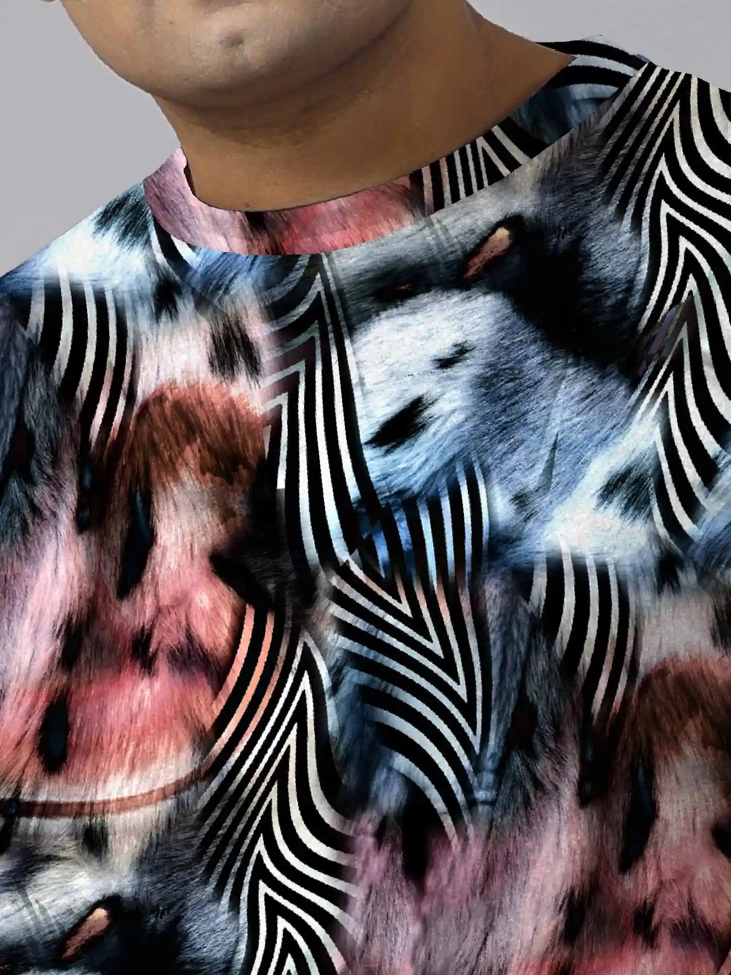 Zebra Stripes Digital Printed  Knits Plus Size Men’s Full Co-ord Set