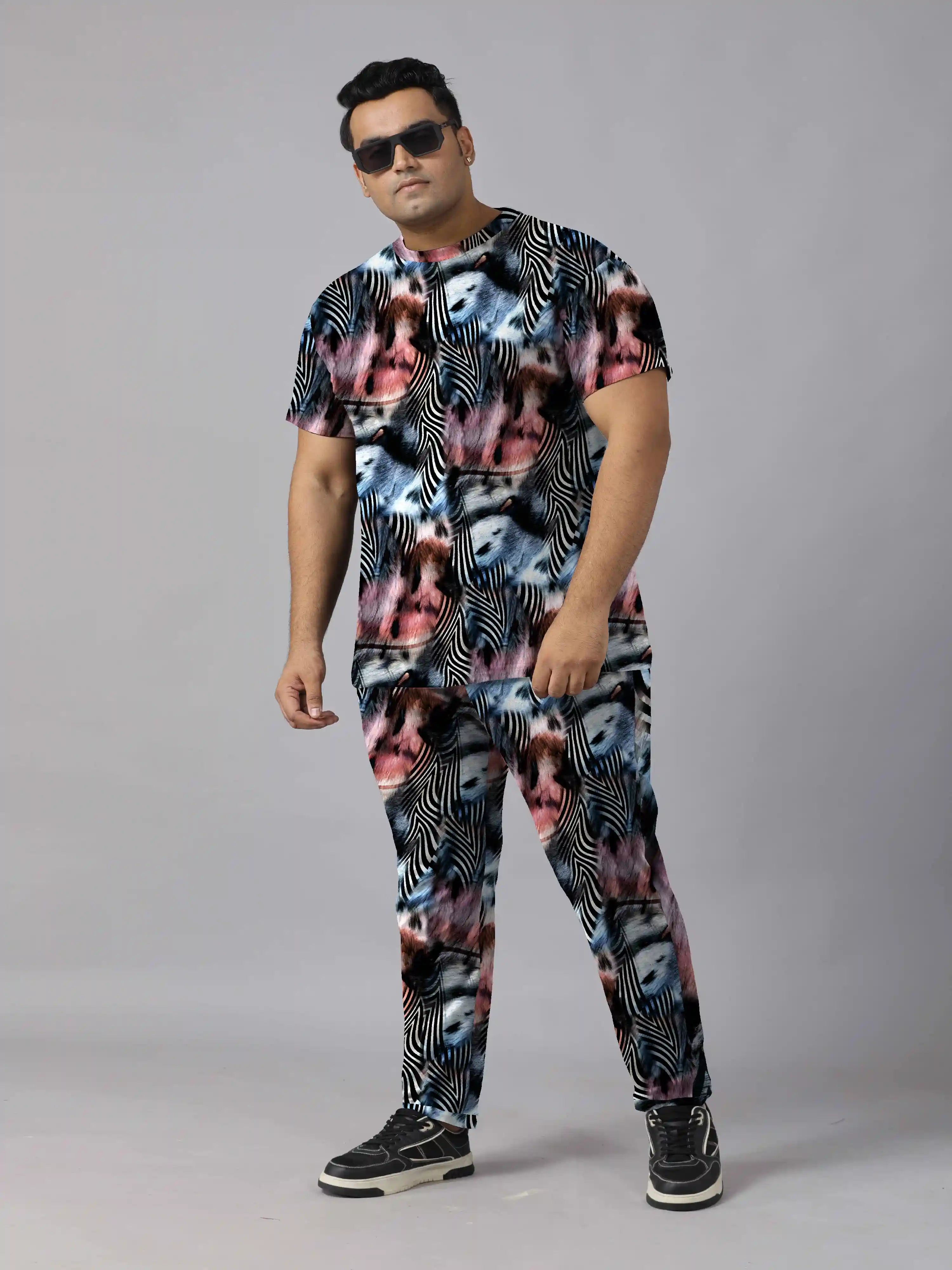 Zebra Stripes Digital Printed  Knits Plus Size Men’s Full Co-ord Set