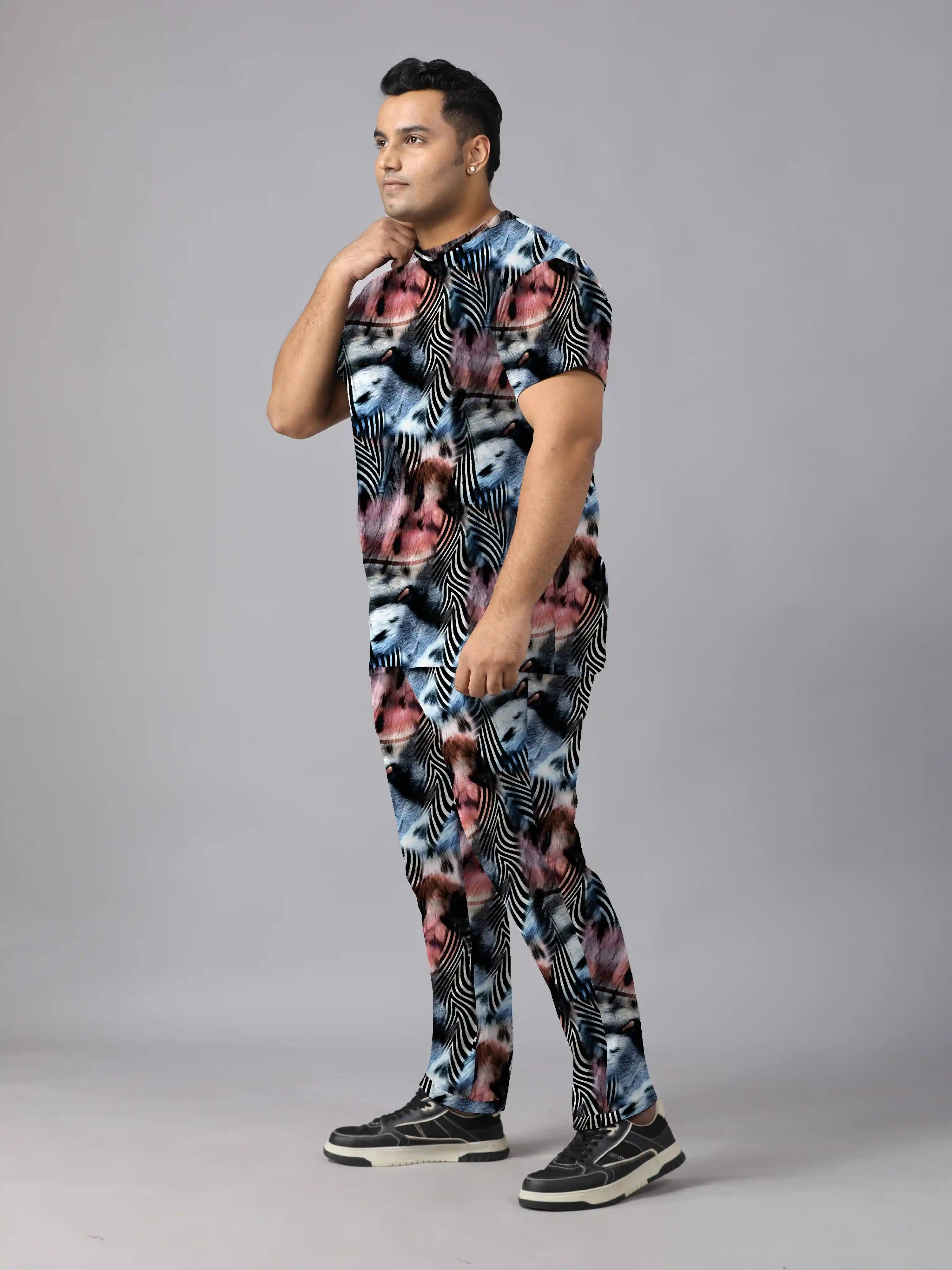 Zebra Stripes Digital Printed  Knits Plus Size Men’s Full Co-ord Set