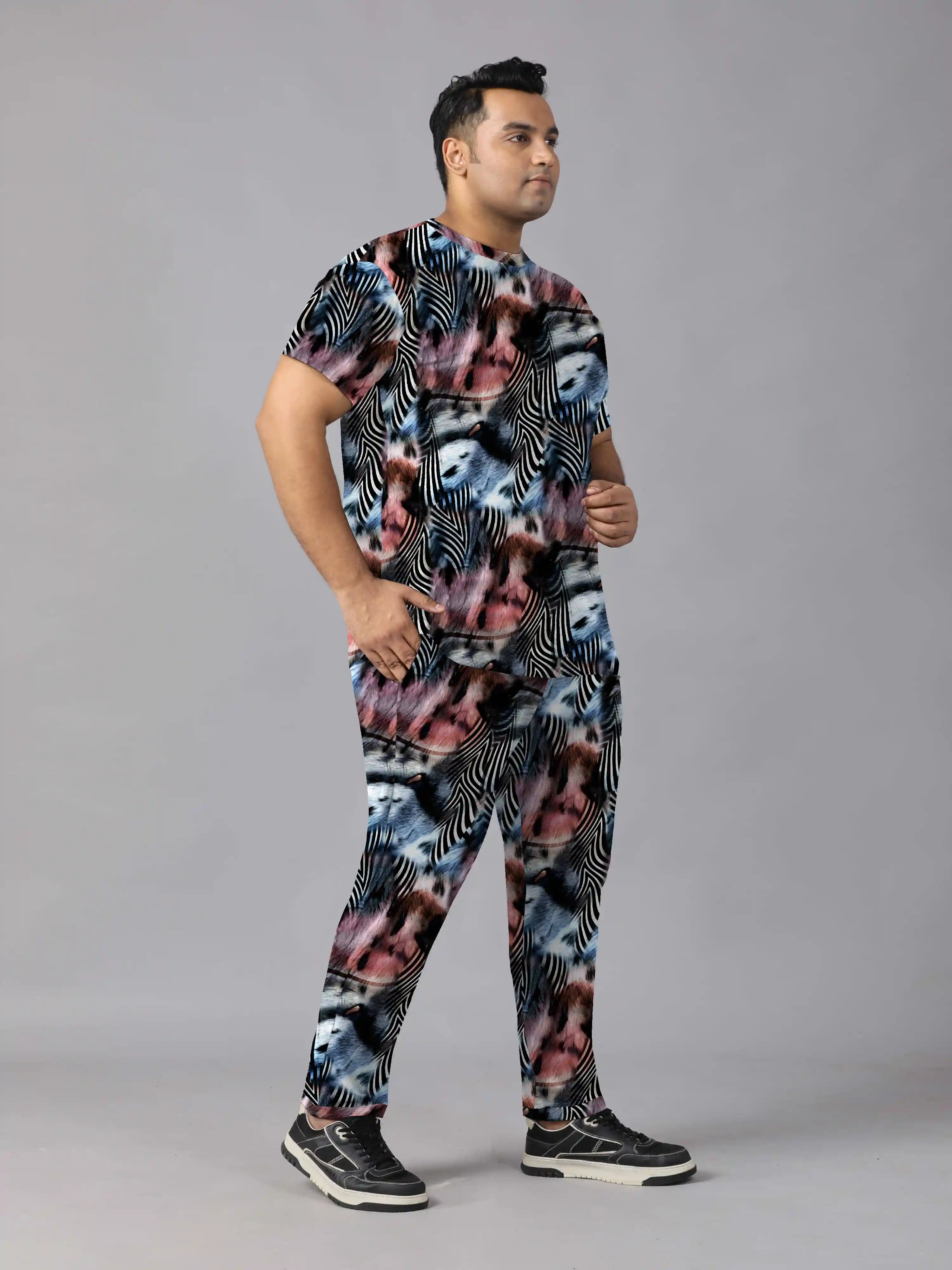 Zebra Stripes Digital Printed  Knits Plus Size Men’s Full Co-ord Set