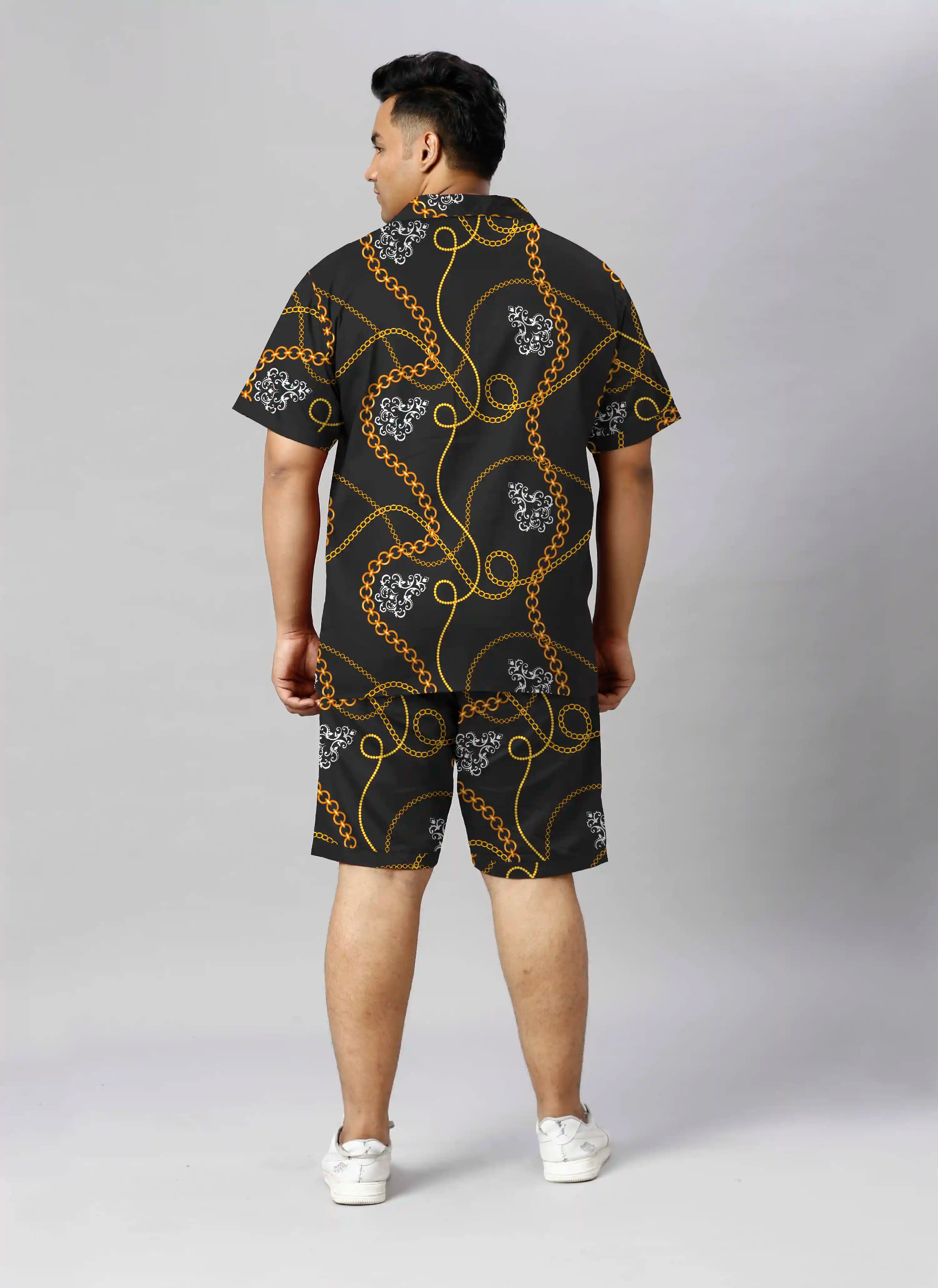 Gold Chain Digital Printed Plus Size Men's Half Co-Ord Set