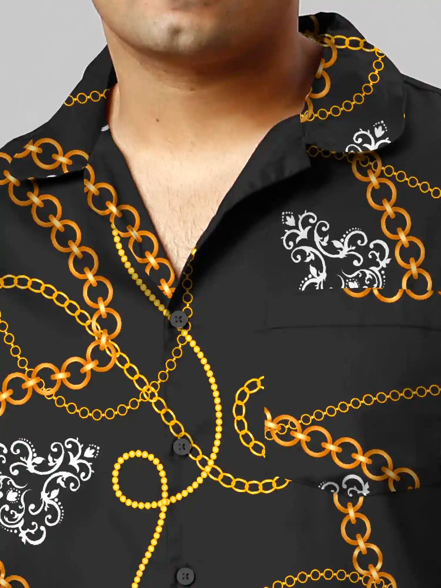 Gold Chain Digital Printed Plus Size Men's Half Co-Ord Set