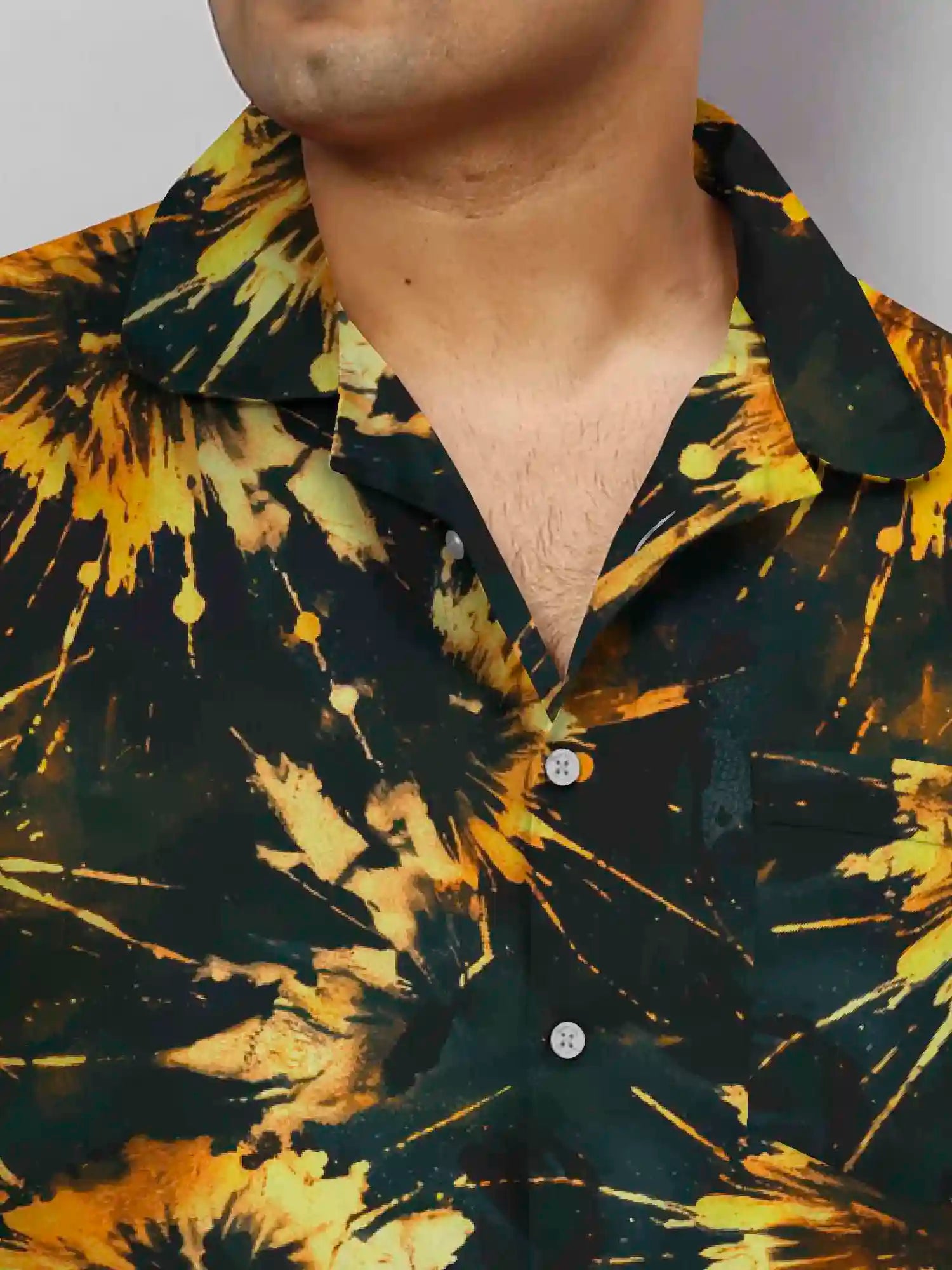 Tie-Dye Golden  Digital Printed Plus Size Men's Half Co-Ord Set