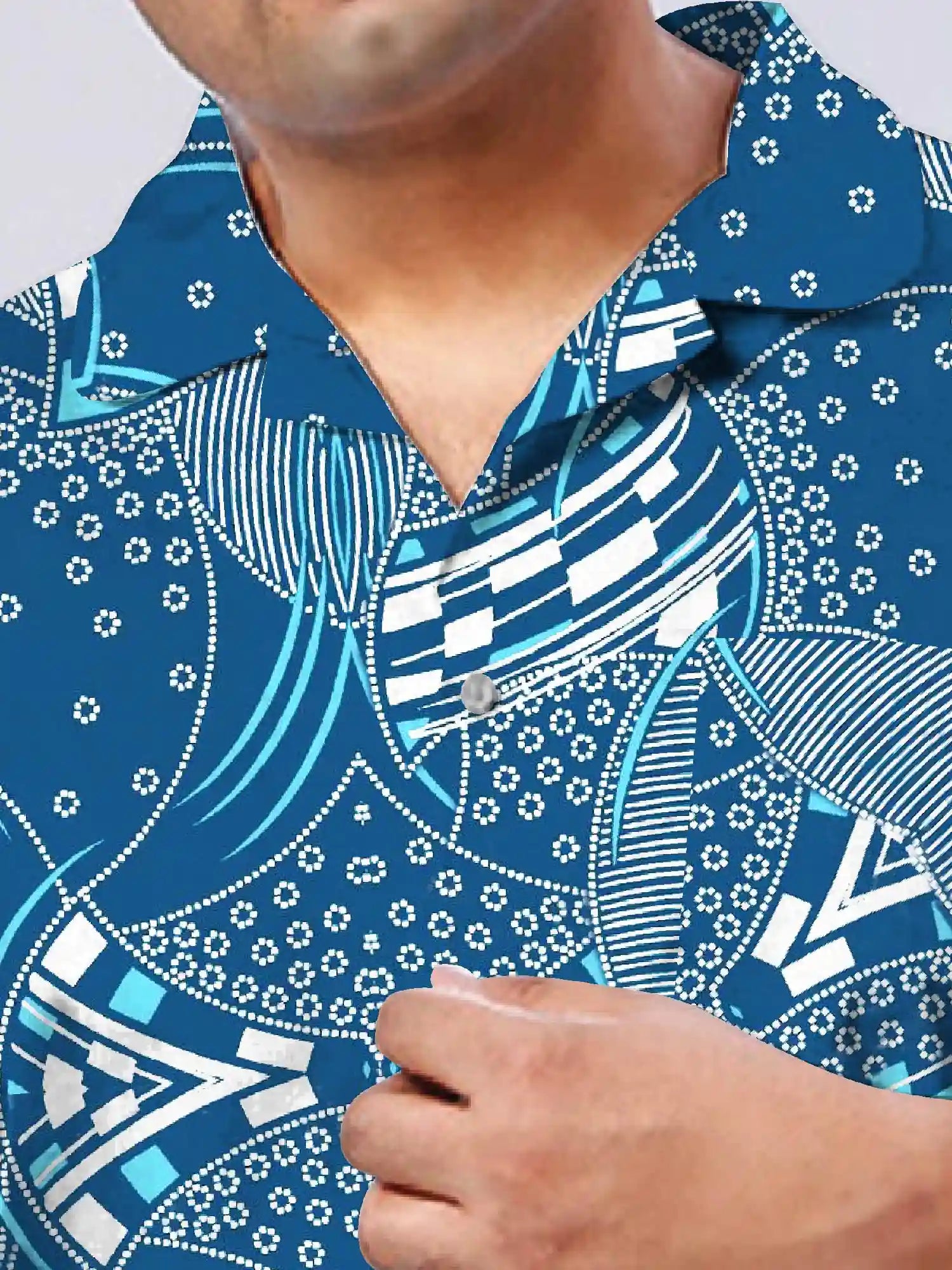 Blue and White Abstract Digital Printed Plus Size Men's Half Co-Ord Set