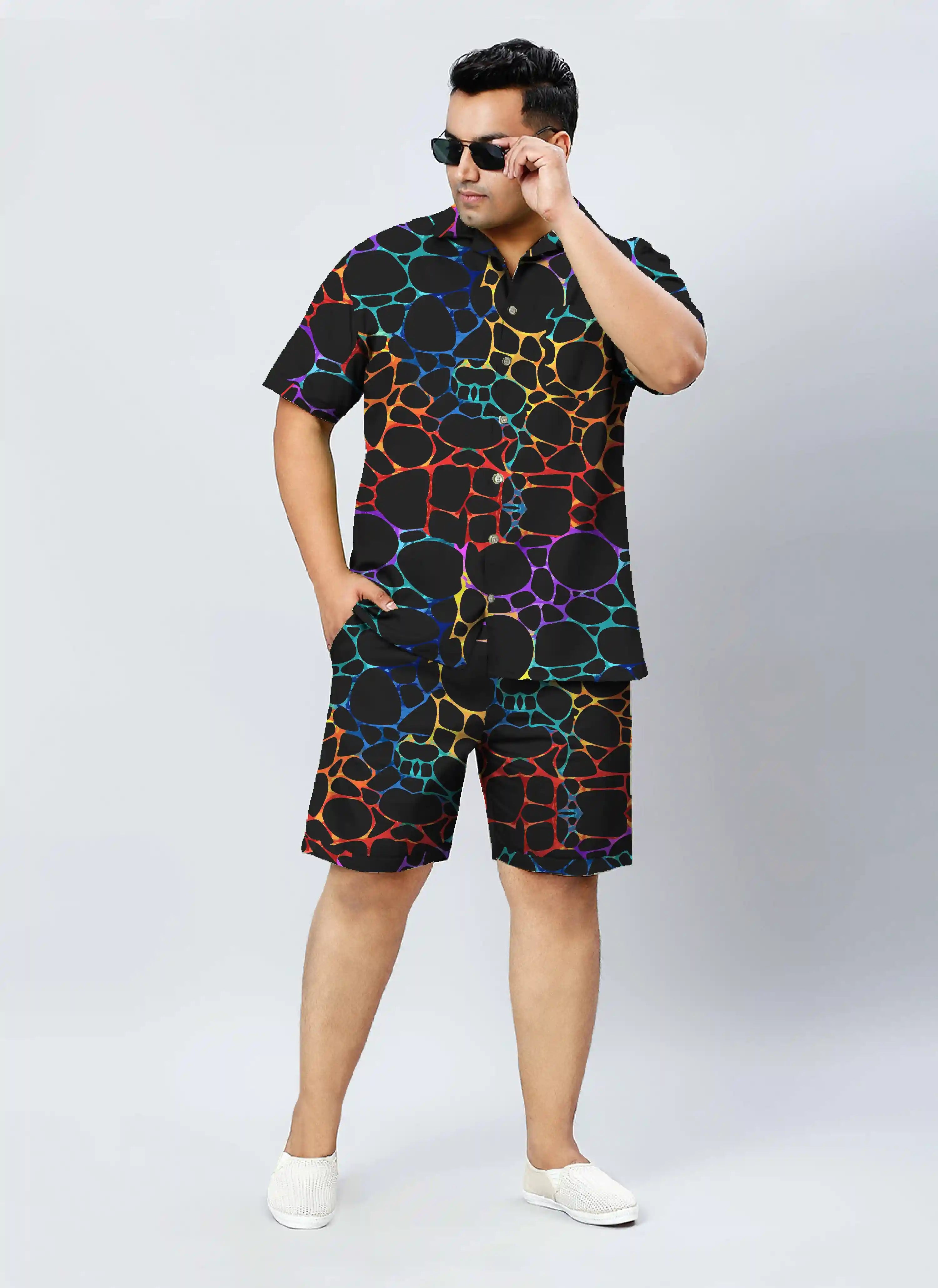 Pebbles Digital Printed Plus Size Men's Half Co-Ord Set