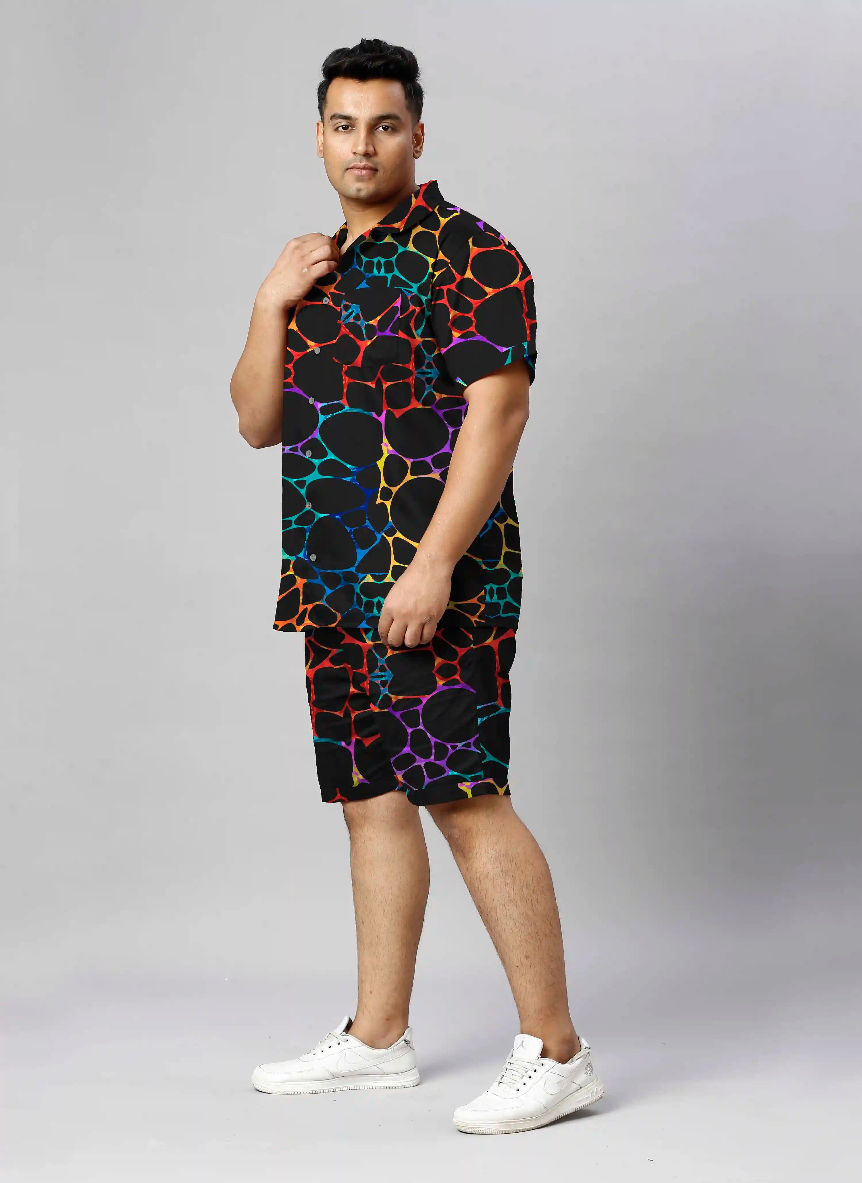 Pebbles Digital Printed Plus Size Men's Half Co-Ord Set