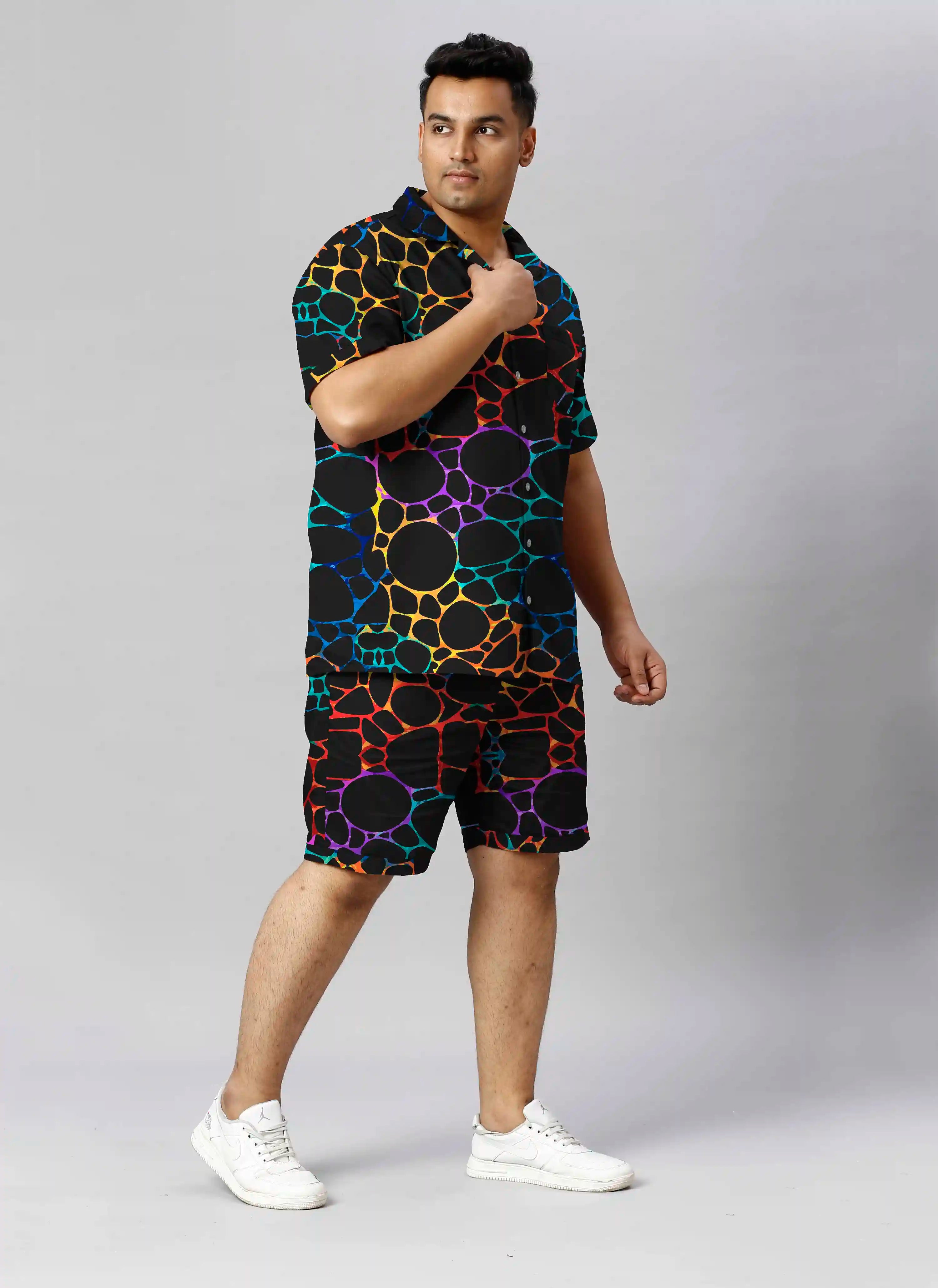 Pebbles Digital Printed Plus Size Men's Half Co-Ord Set