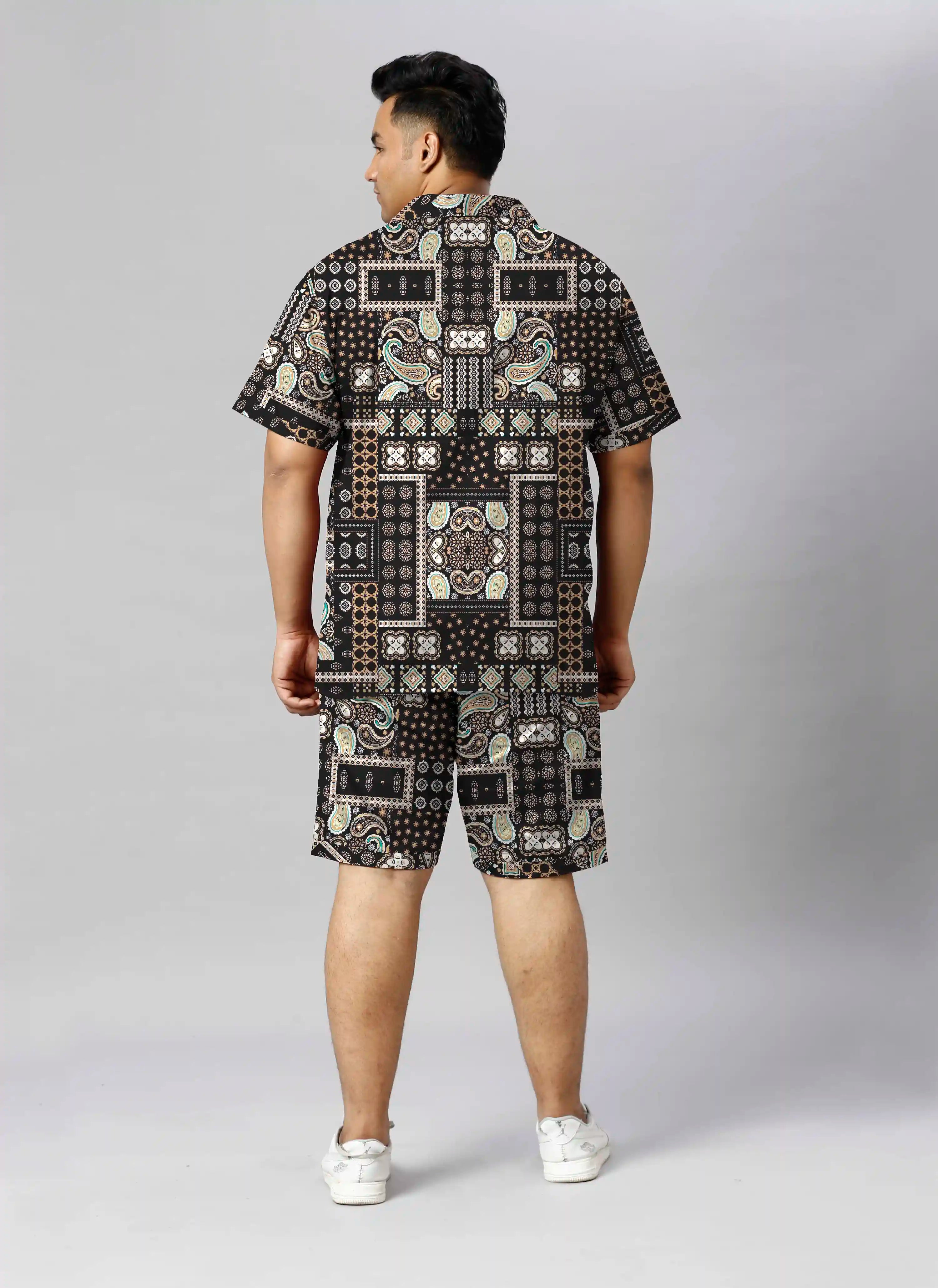 Paisley Patchwork Digital Printed Plus Size Men's Half Co-Ord Set