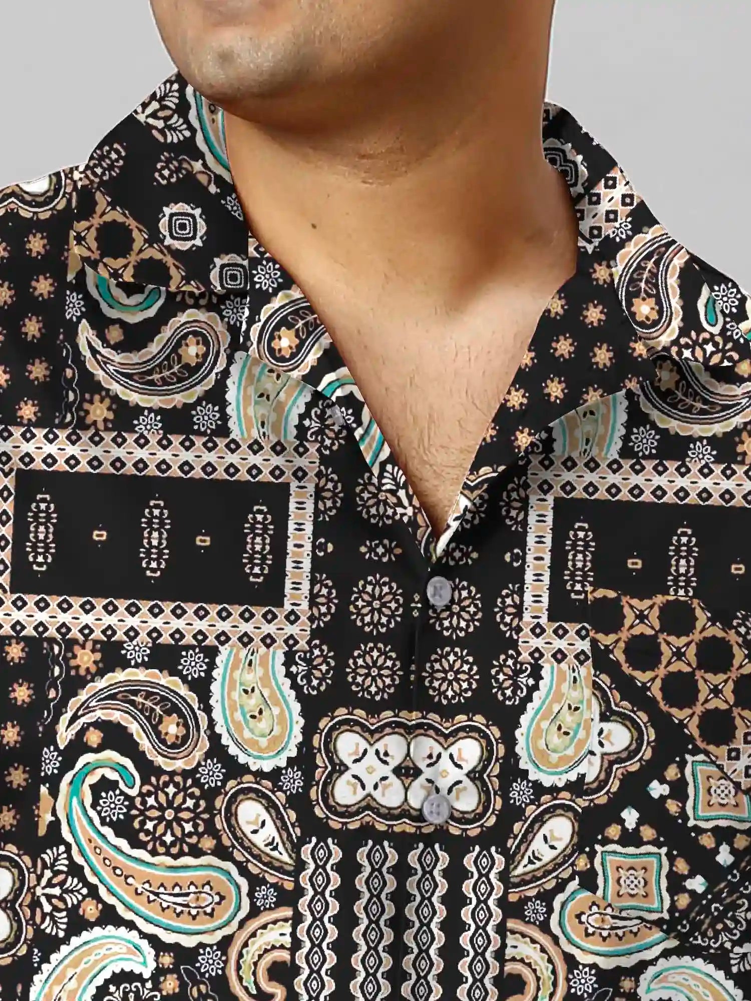 Paisley Patchwork Digital Printed Plus Size Men's Half Co-Ord Set