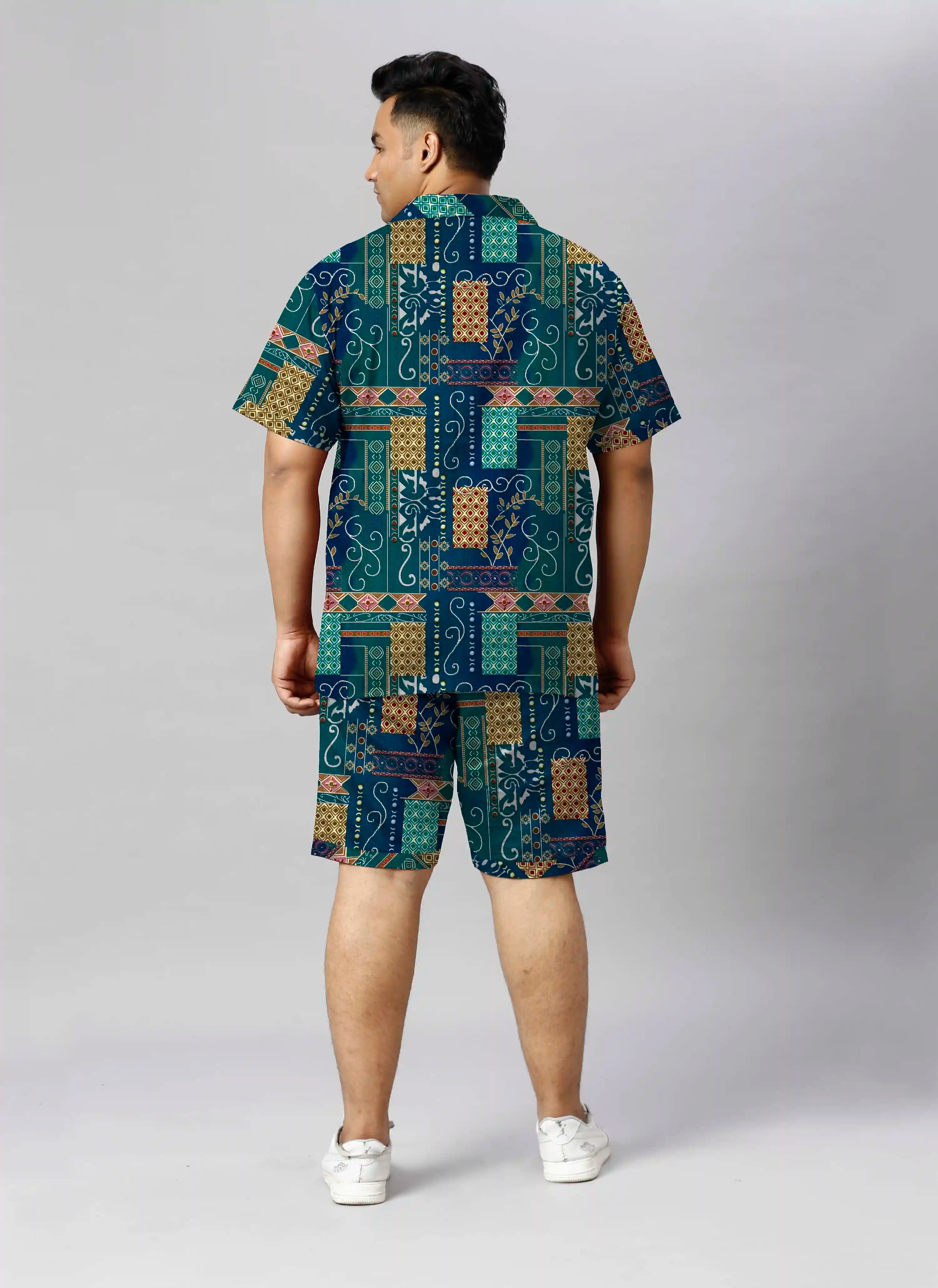 Sambalpuri Styles Digital Printed Plus Size Men's Half Co-Ord Set