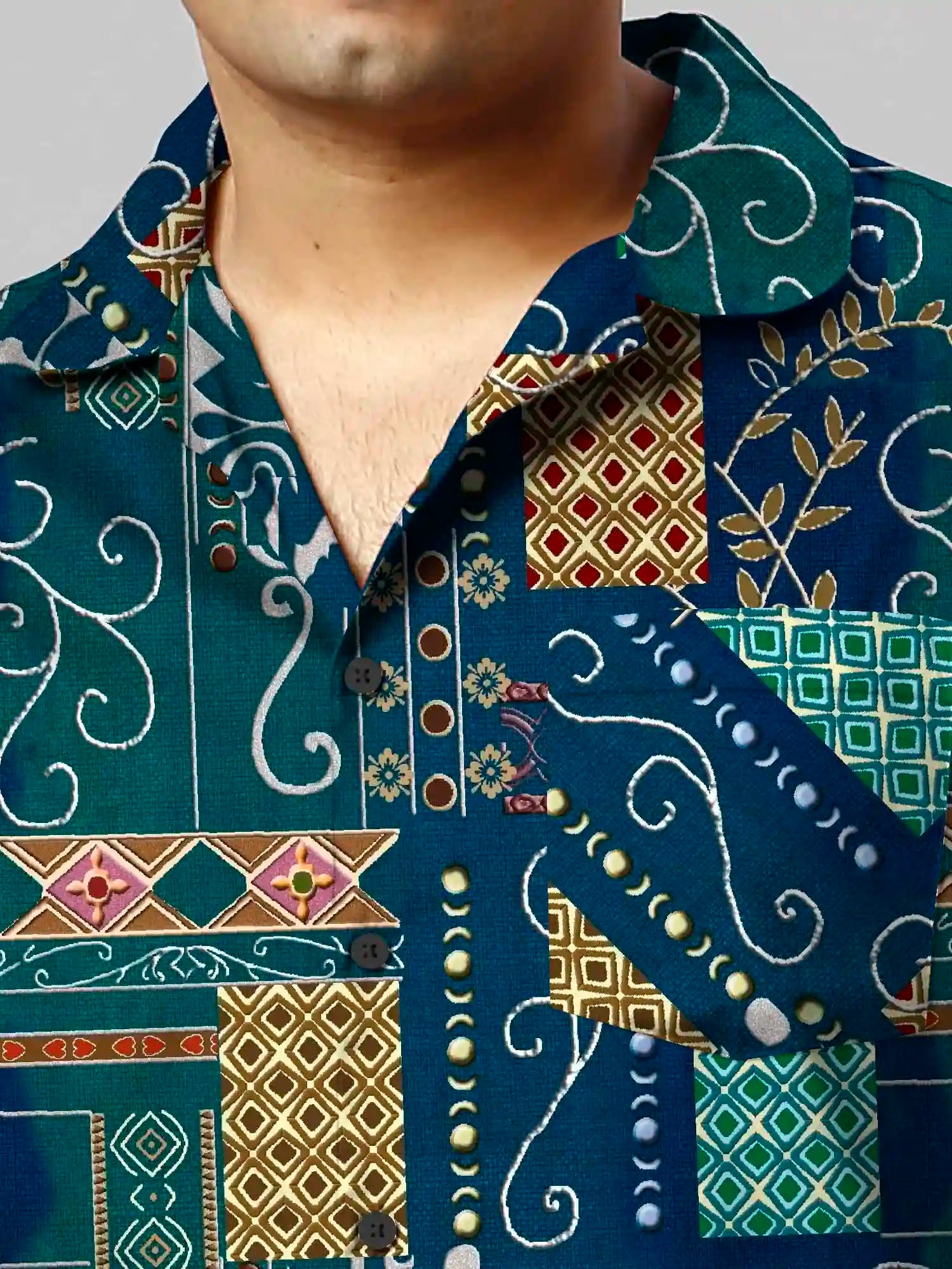 Sambalpuri Styles Digital Printed Plus Size Men's Half Co-Ord Set