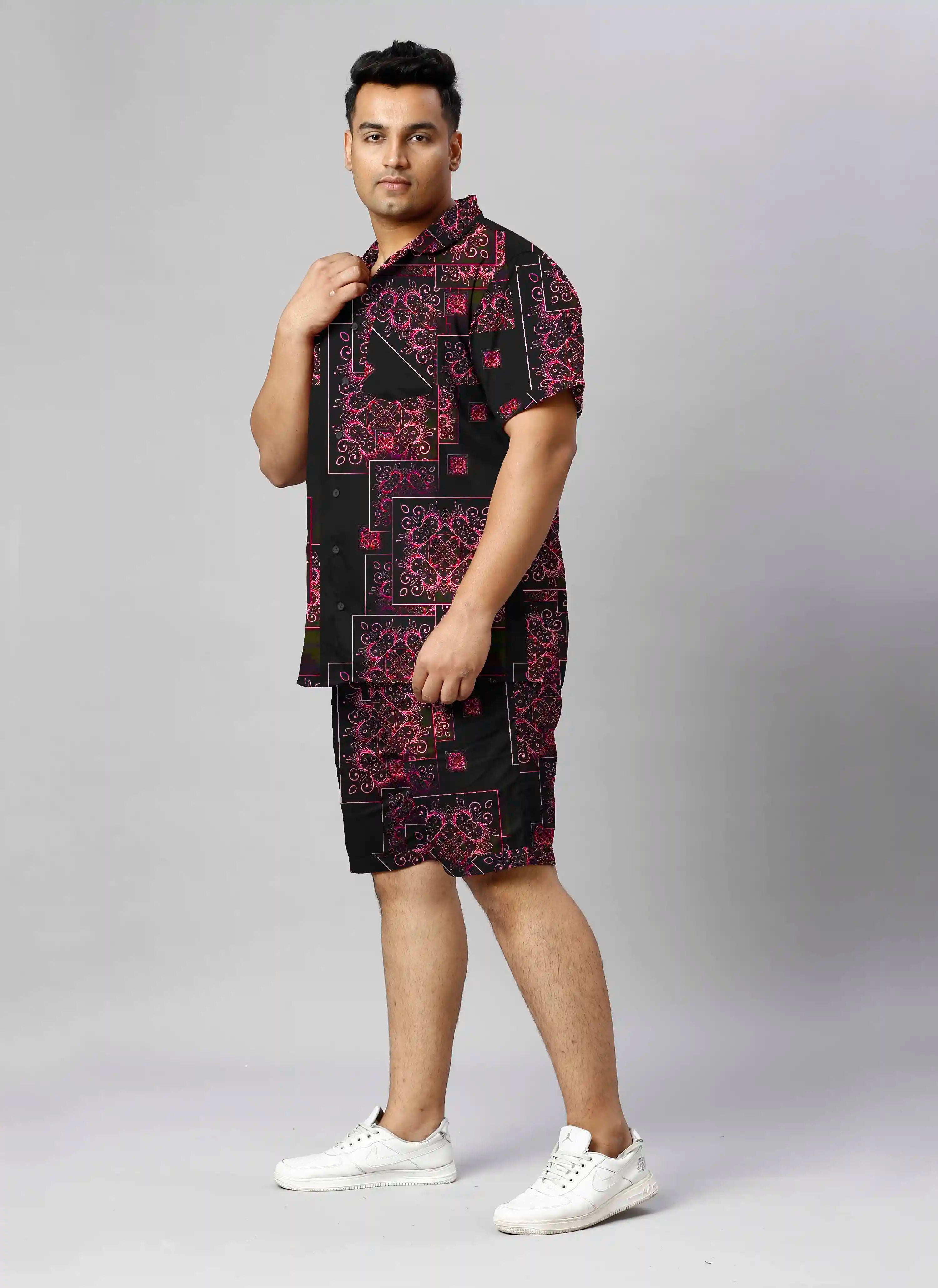 Mandala Square Digital Printed Plus Size Men's Half Co-Ord Set