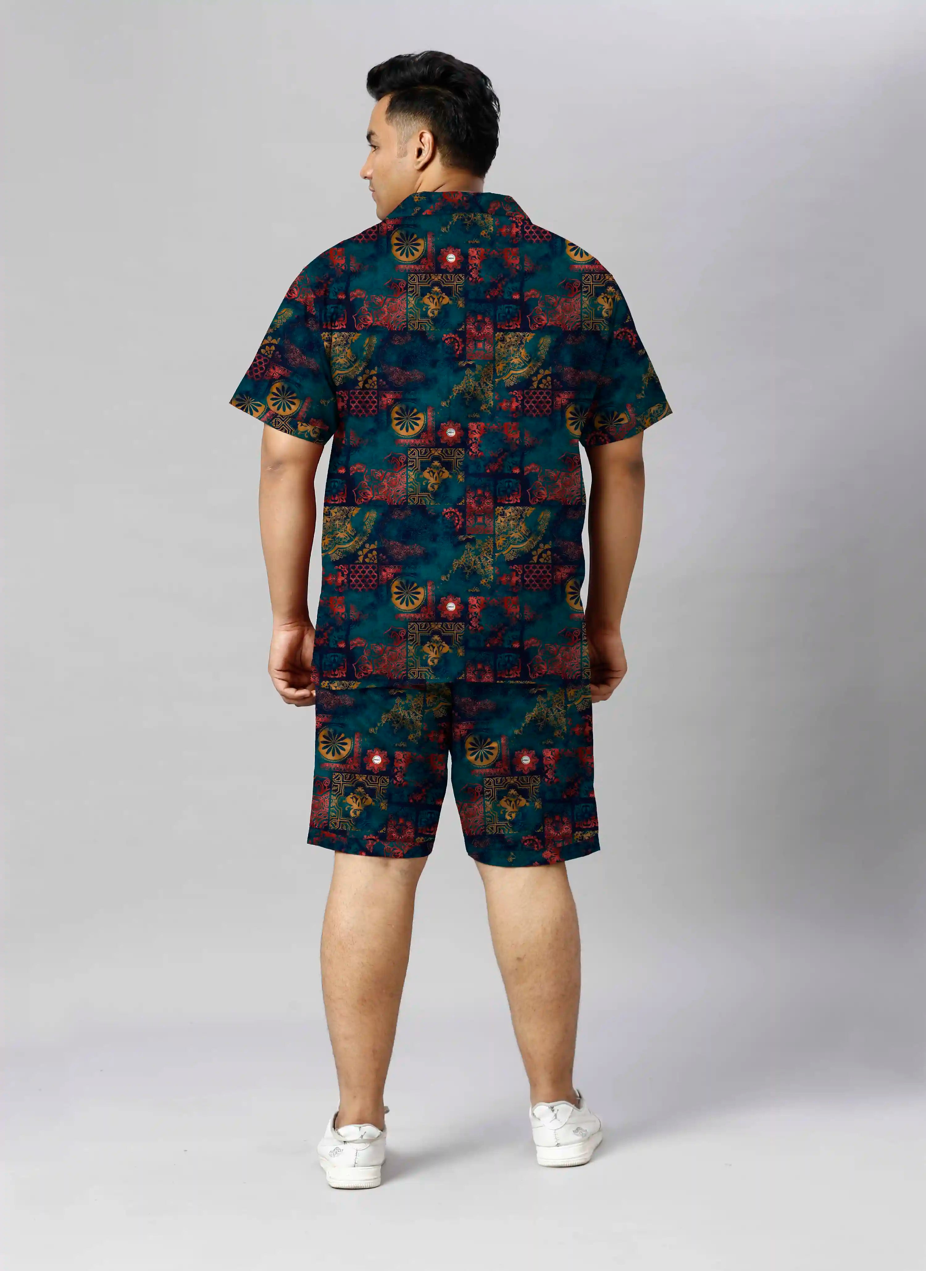 Mandala Pattern Digital Printed Plus Size Men's Half Co-Ord Set