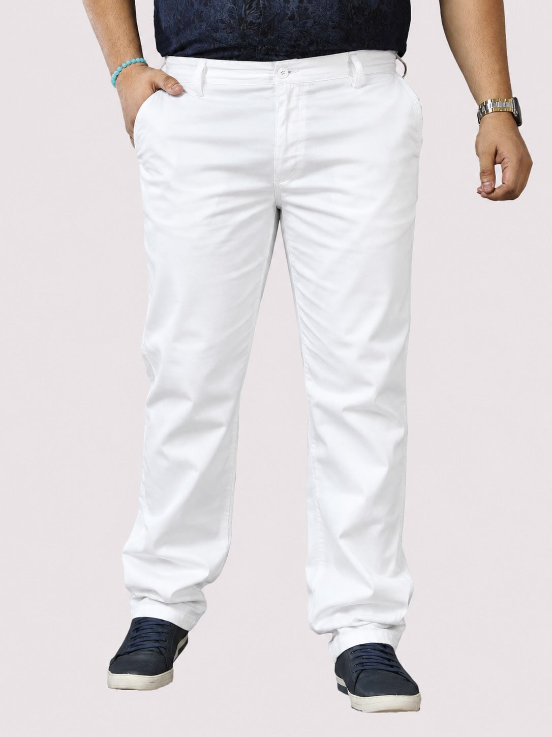 White Twill Lycra Trouser  Men's Plus Size