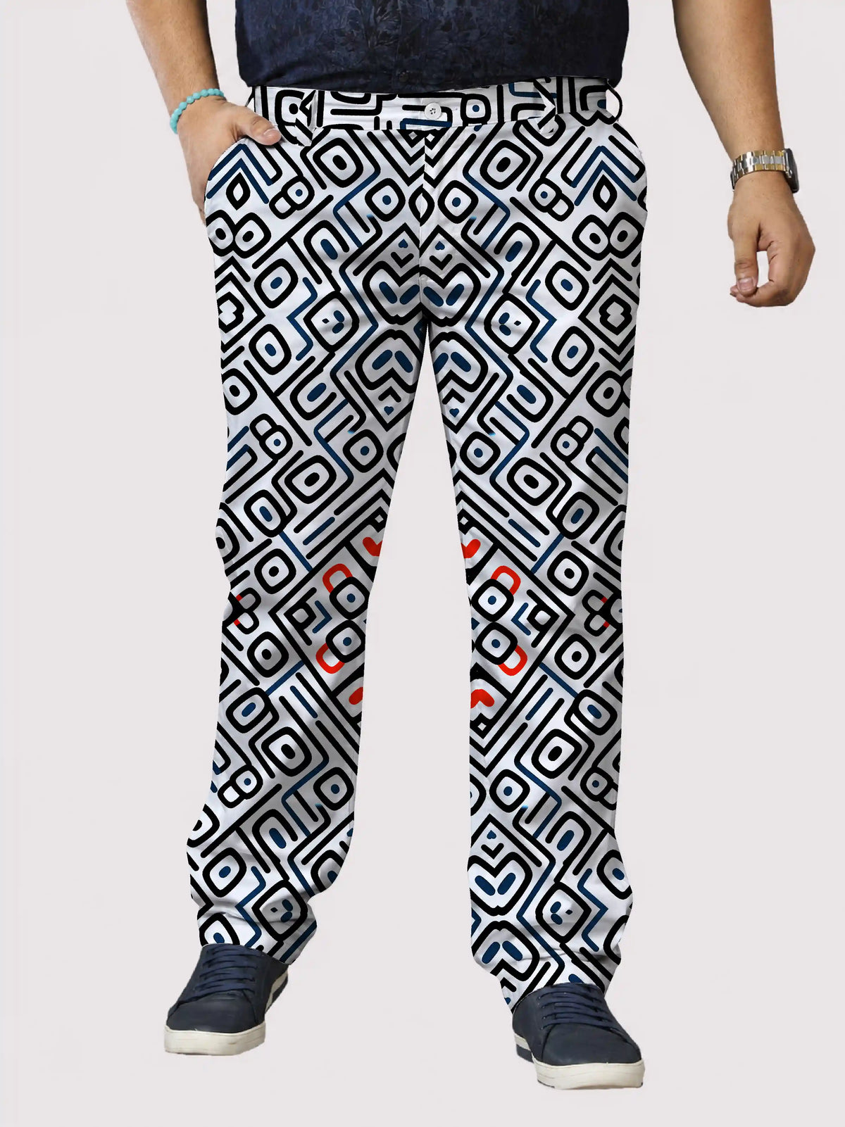 Urban Geometry Digital Printed Twill Lycra Men's Plus Size Full Pant.
