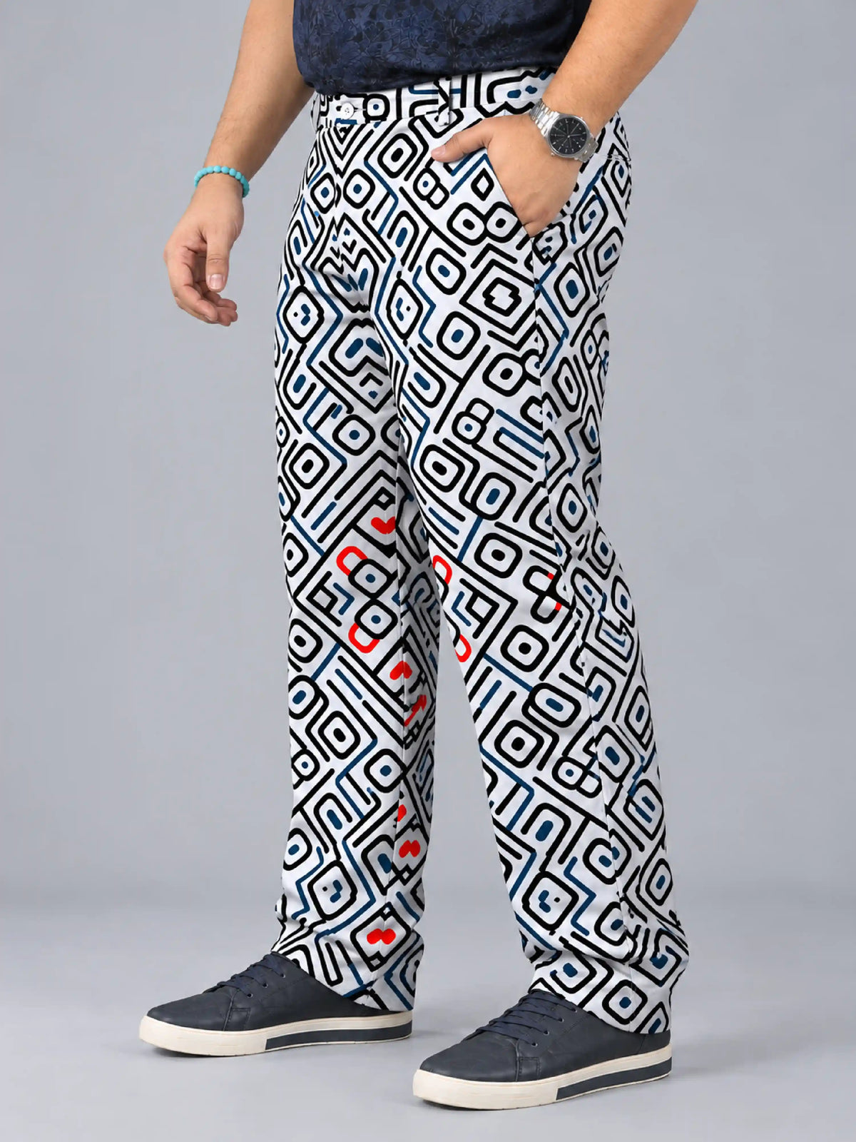Urban Geometry Digital Printed Twill Lycra Men's Plus Size Full Pant.