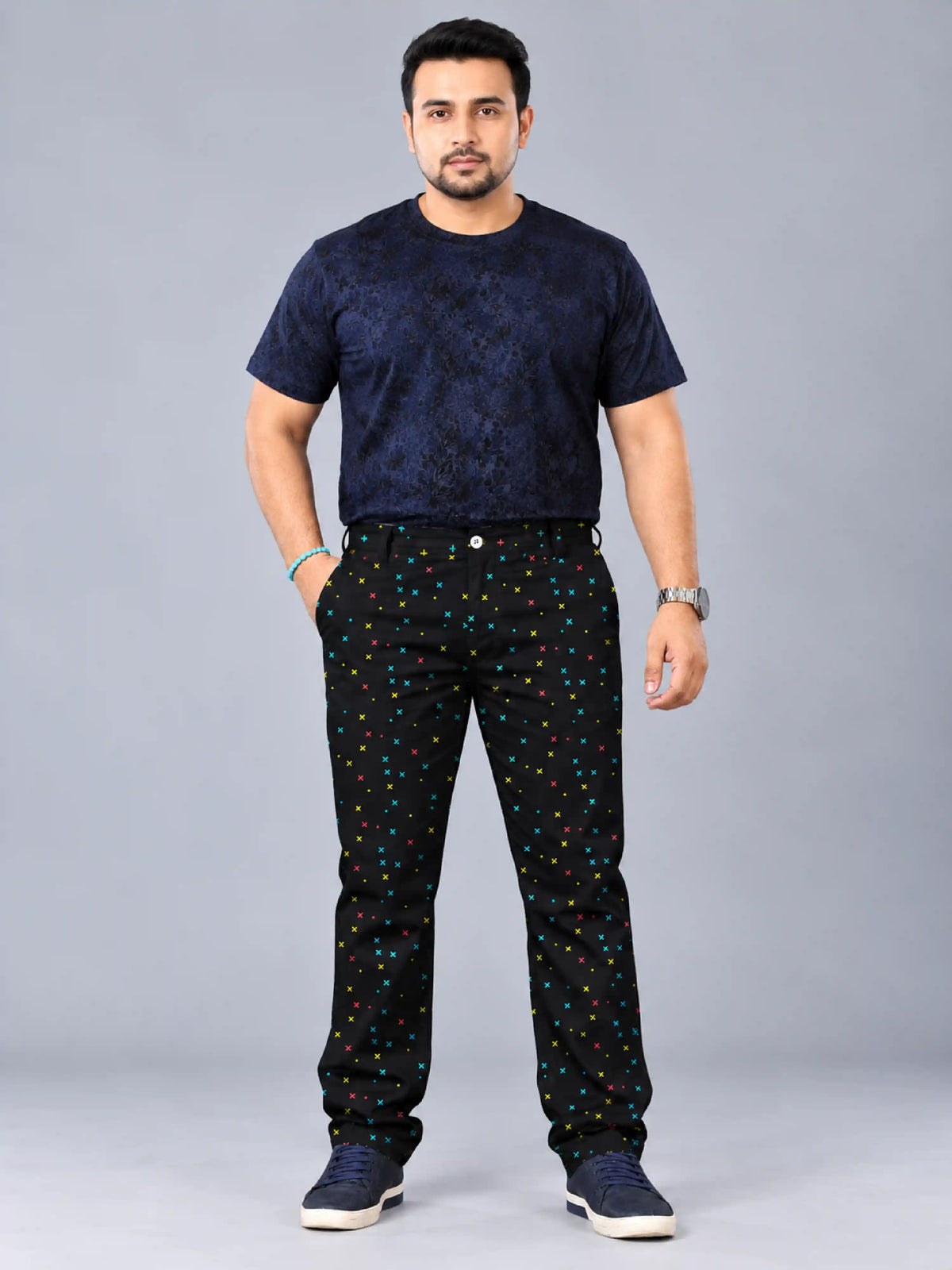 Neon Cross Digital Printed Twill Lycra Men's Plus Size Full Pant