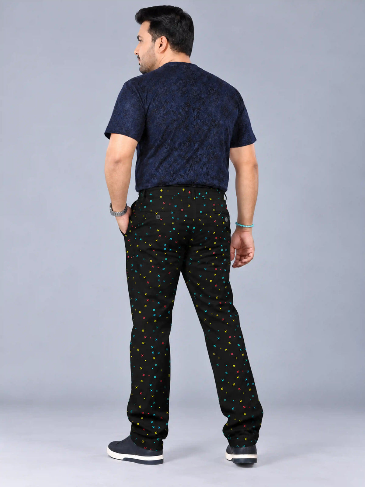 Neon Cross Digital Printed Twill Lycra Men's Plus Size Full Pant