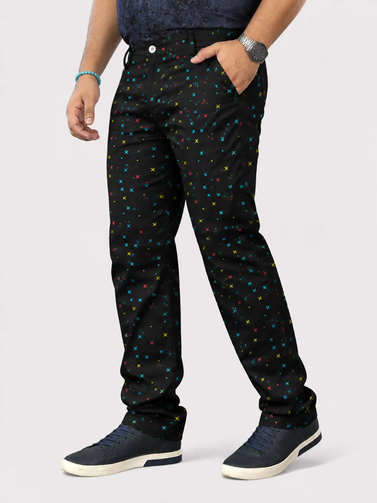 Neon Cross Digital Printed Twill Lycra Men's Plus Size Full Pant