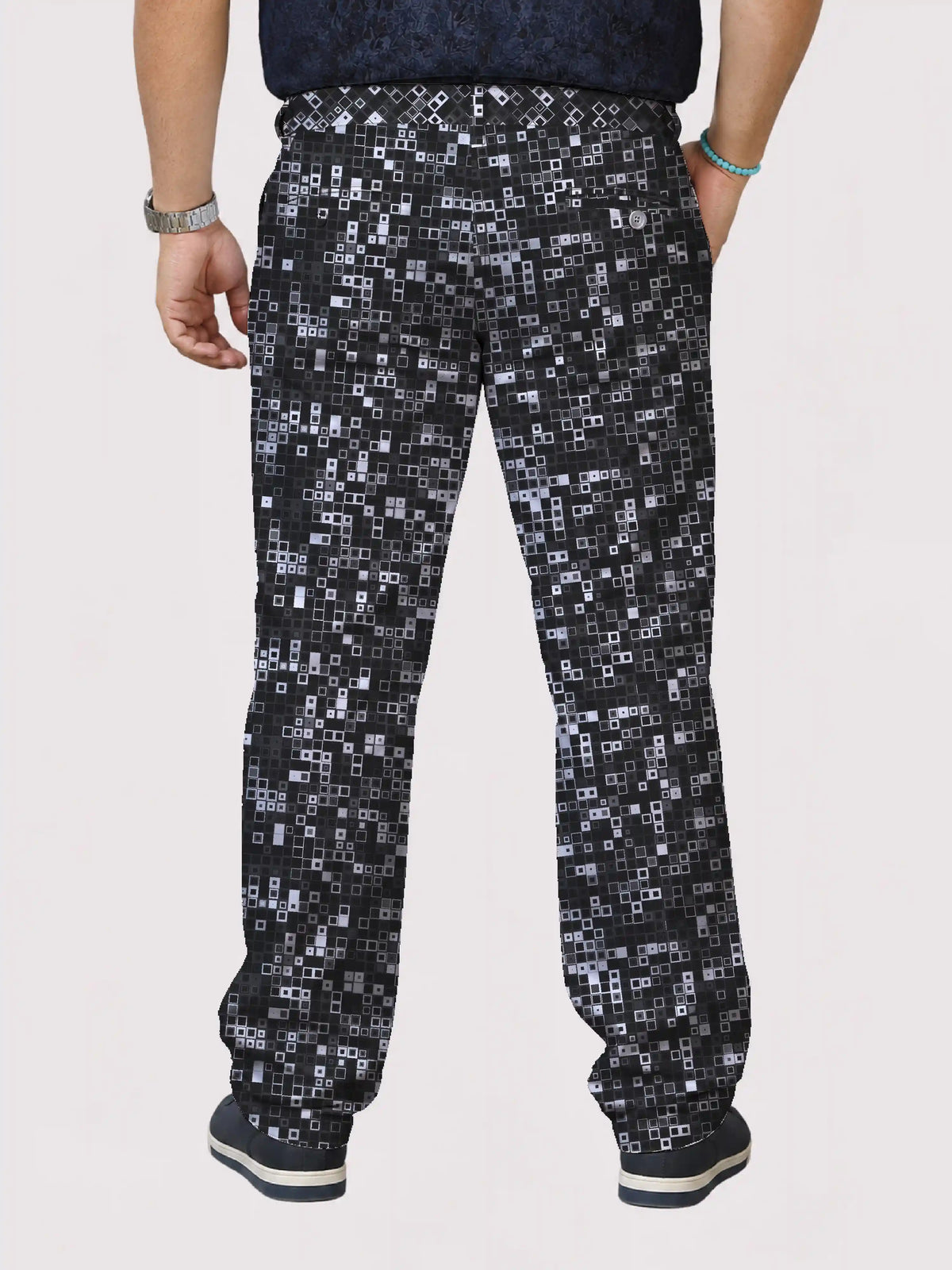 Pixel Matrix Digital Printed Twill Lycra Men's Plus Size Full Pant