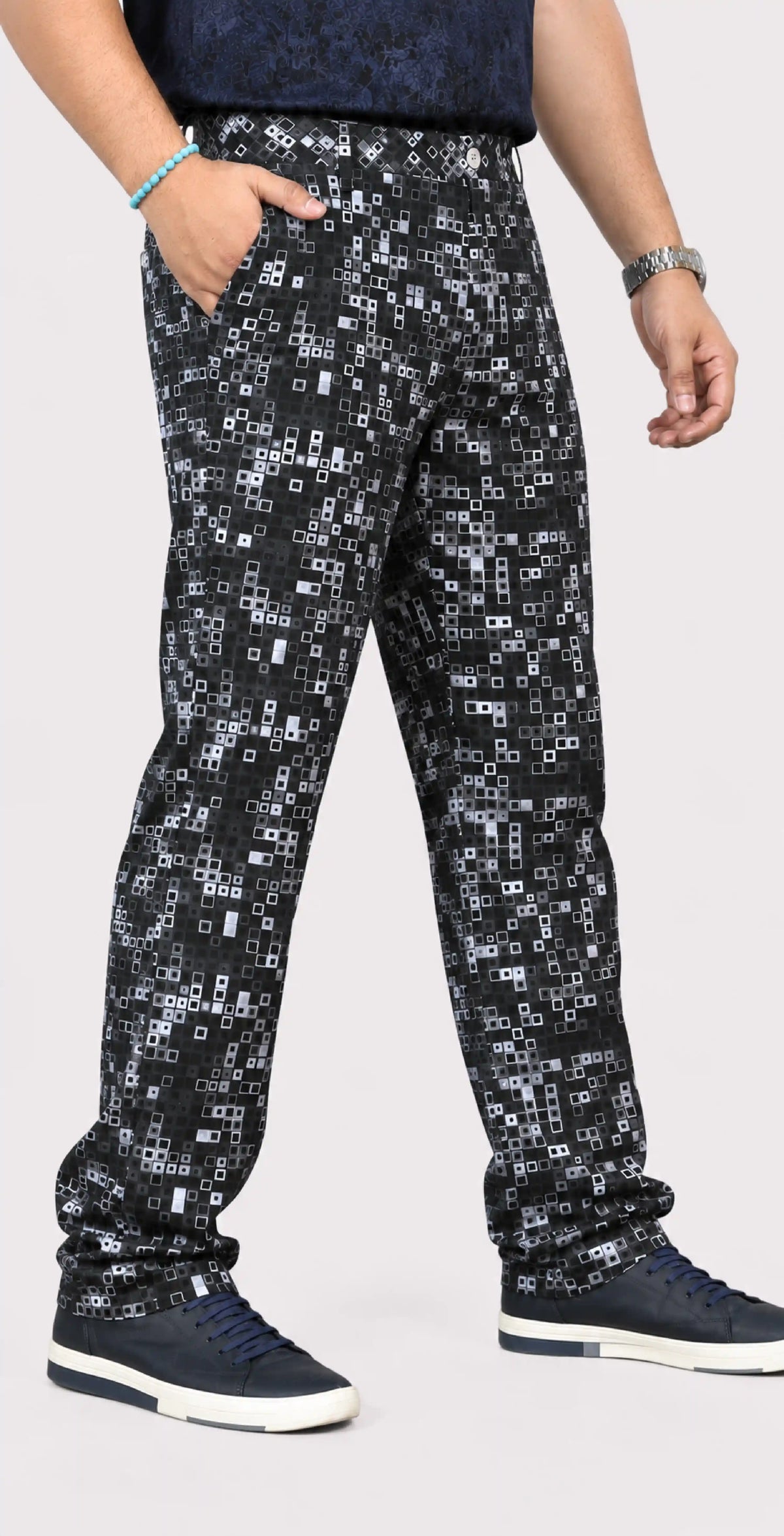 Pixel Matrix Digital Printed Twill Lycra Men's Plus Size Full Pant