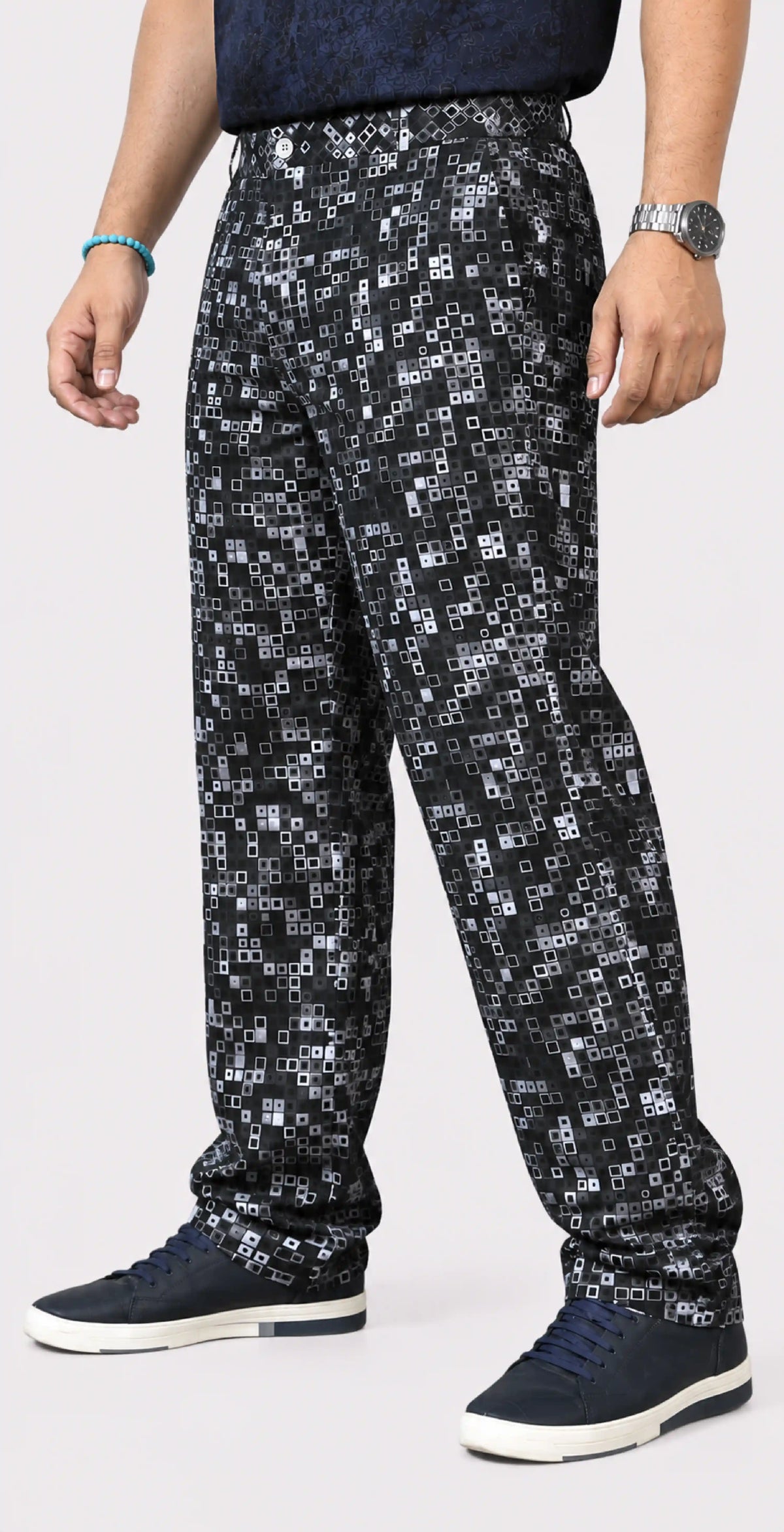 Pixel Matrix Digital Printed Twill Lycra Men's Plus Size Full Pant